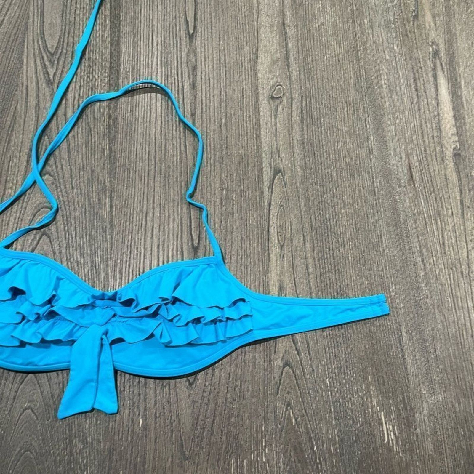 Vintage Gilly Hicks Swim Bright Ocean Blue Ruffle Bikini Top Size XS Size ONE SIZE - 3 Thumbnail