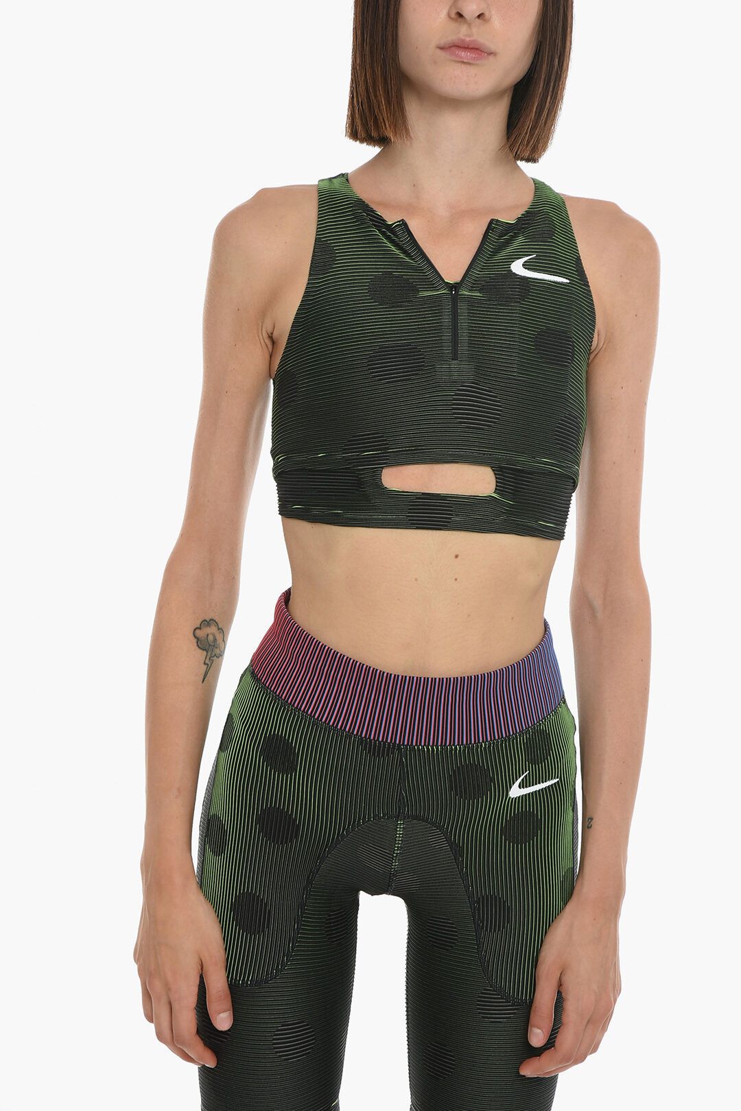 image of Off White Og1Mm0524 Nike Double Layered Active Top In Green, Women's (Size XS)