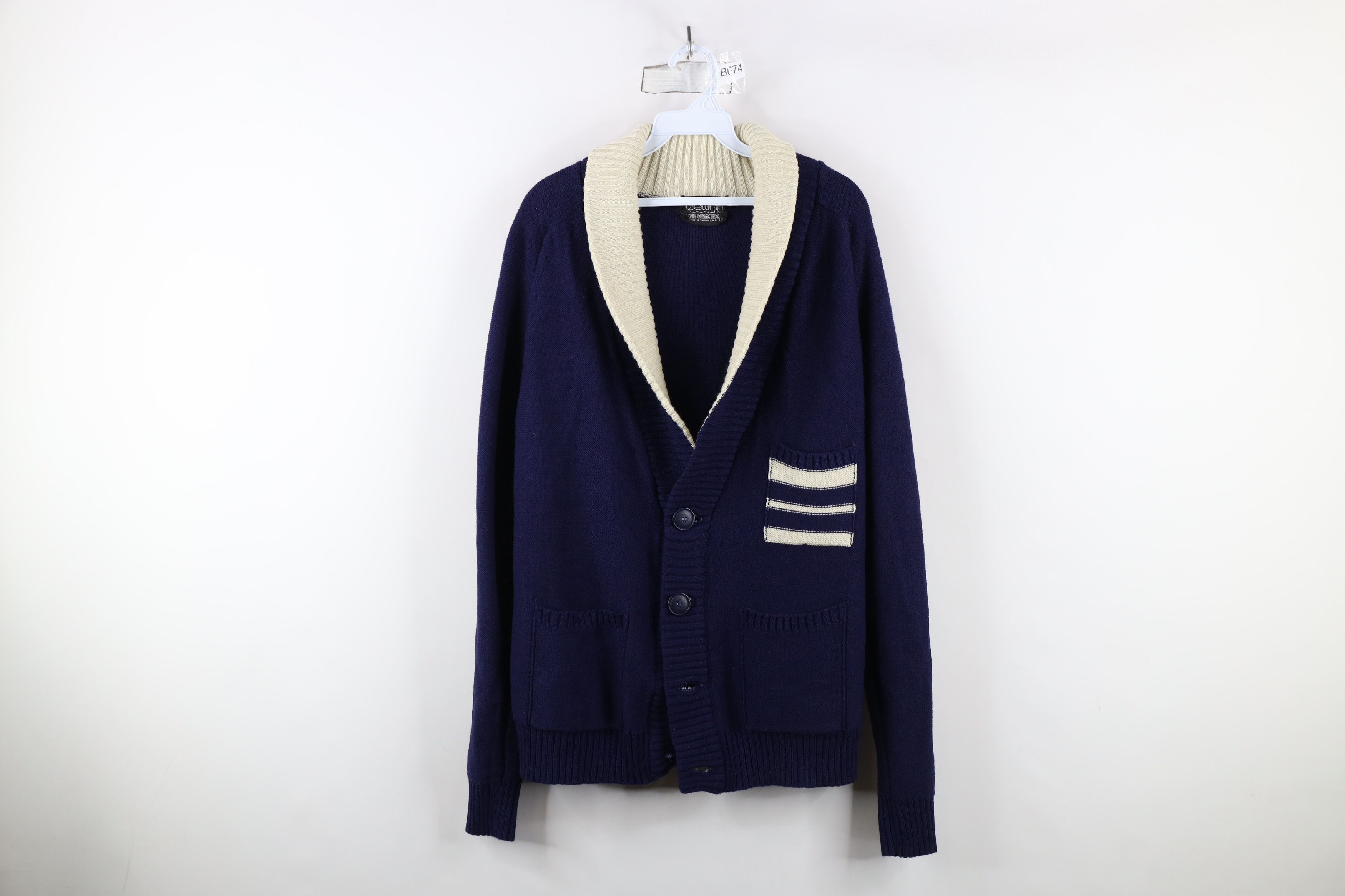 Vintage Vintage 70s Streetwear Striped Shawl Knit Cardigan Sweater Size US XL / EU 56 / 4 - 1 Thumbnail