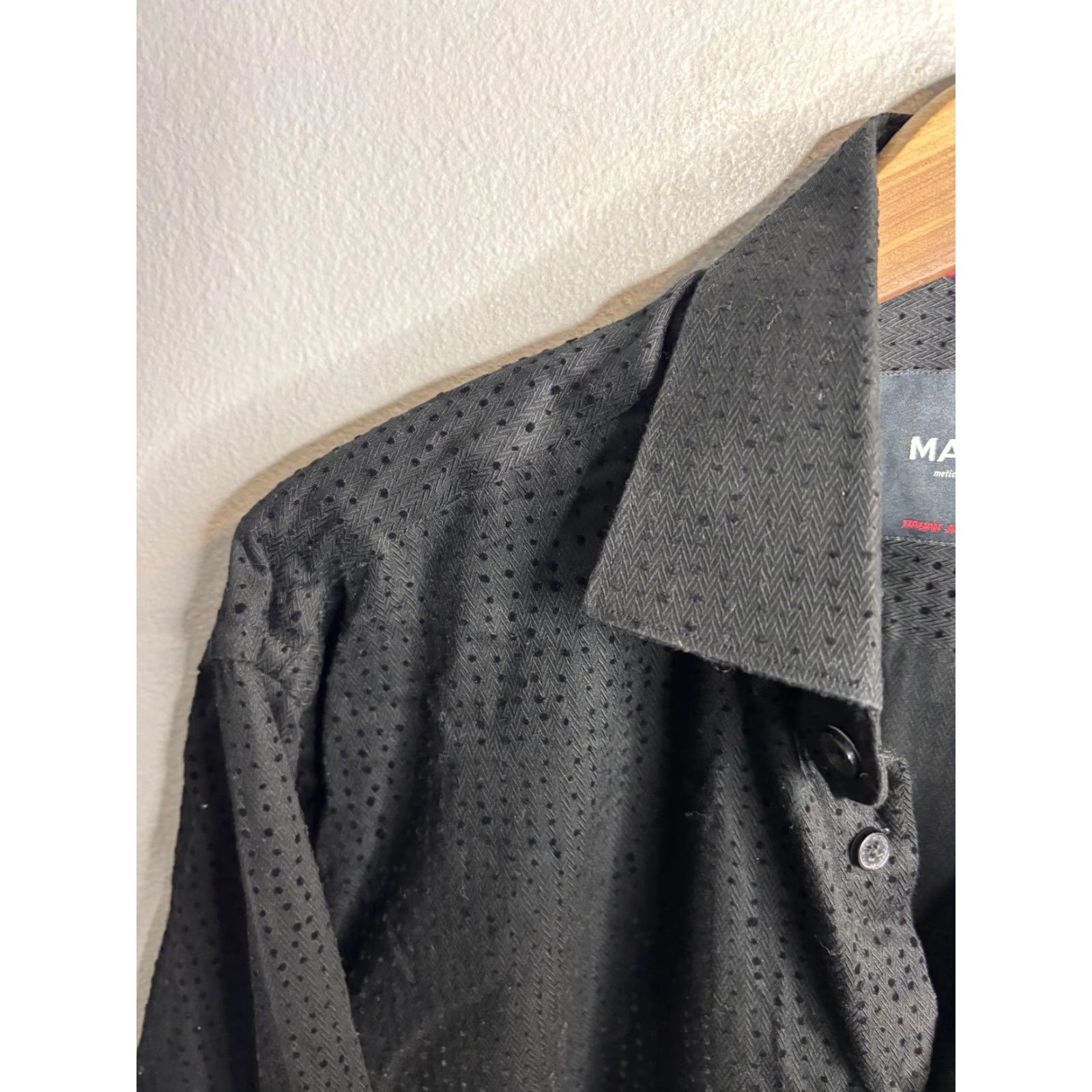 Maceoo Maceoo Shirt Mens M Black Italian Jacquard Long Sleeve Button Front Textured Shirt Size US M / EU 48-50 / 2 - 2 Thumbnail