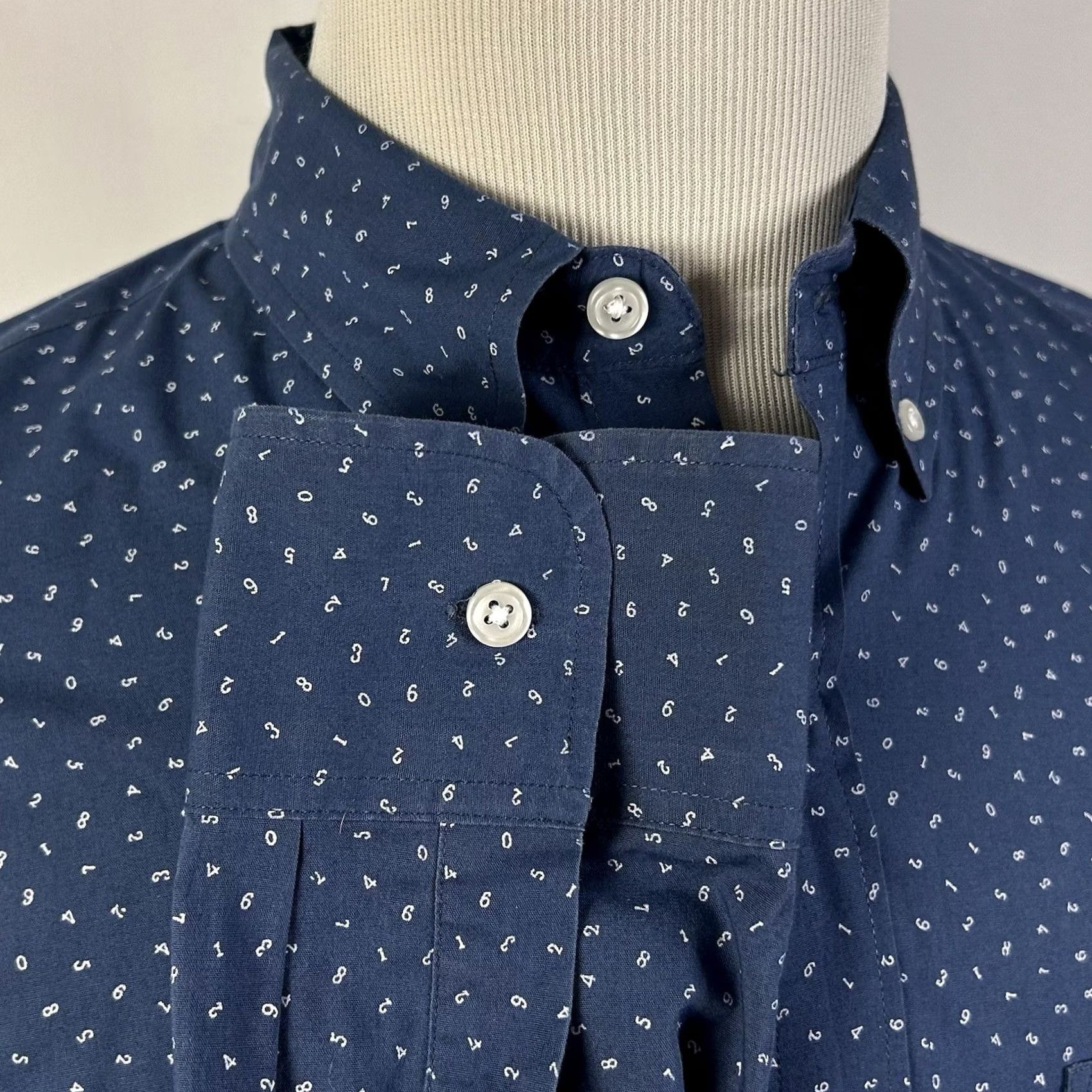 J.Crew J.CREW Shirt Button-Down Blue White Numbers Print Mercantile Flex Casual M Mens Size US M / EU 48-50 / 2 - 4 Thumbnail