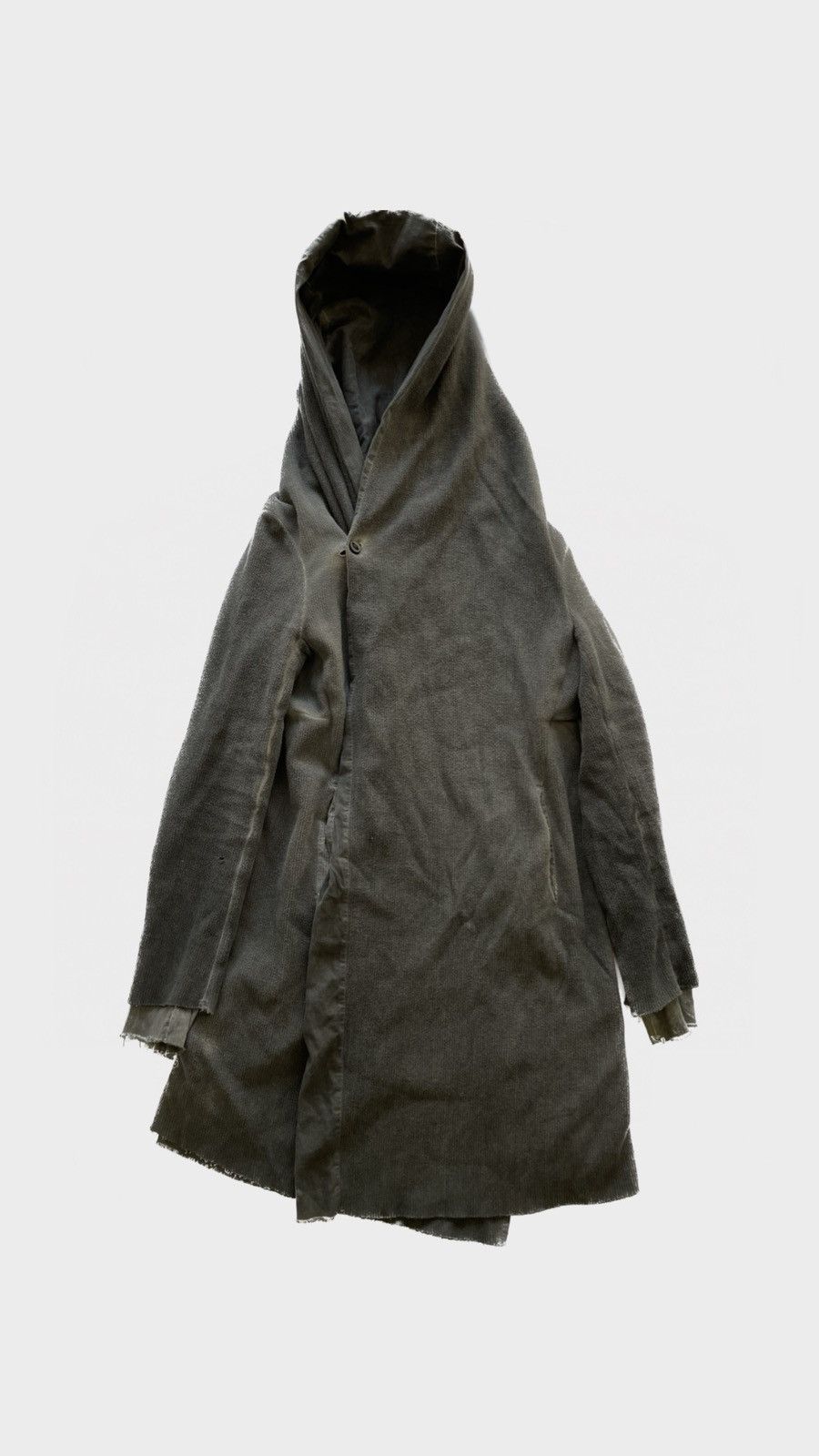 image of Boris Bidjan Saberi Hooded Double Layer Asymmetric Grey Heavy Coat, Men's (Size XL)