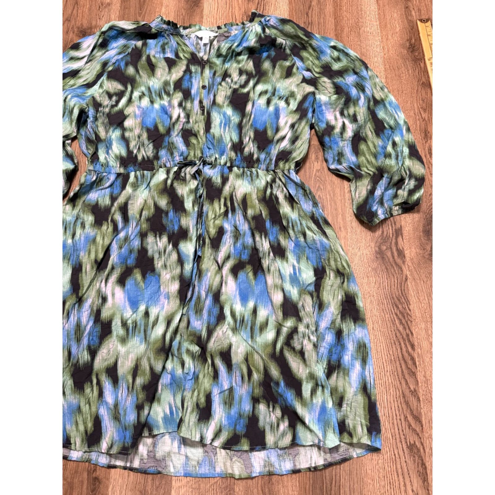 Vintage Time & Tru Dress Women's XL Blue Long Sleeve V-Neck Knee Length Shirt Dress Pockets Casual Size XL / US 12-14 / IT 48-50 - 4 Thumbnail