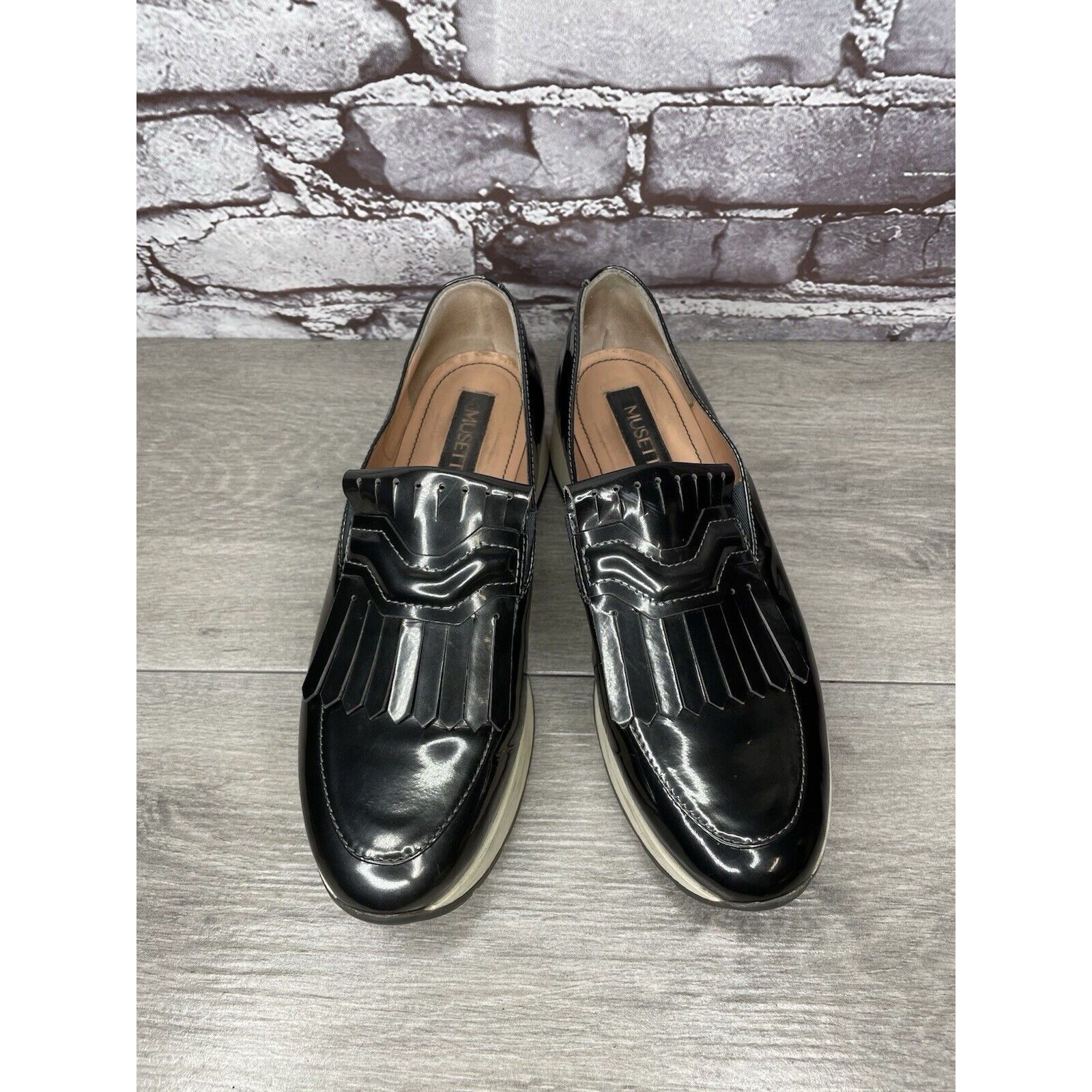 Other Musette Pewter Metallic Patent Leather Kiltie Wedge Shoes Wo Size US 7 / IT 37 - 20 Thumbnail