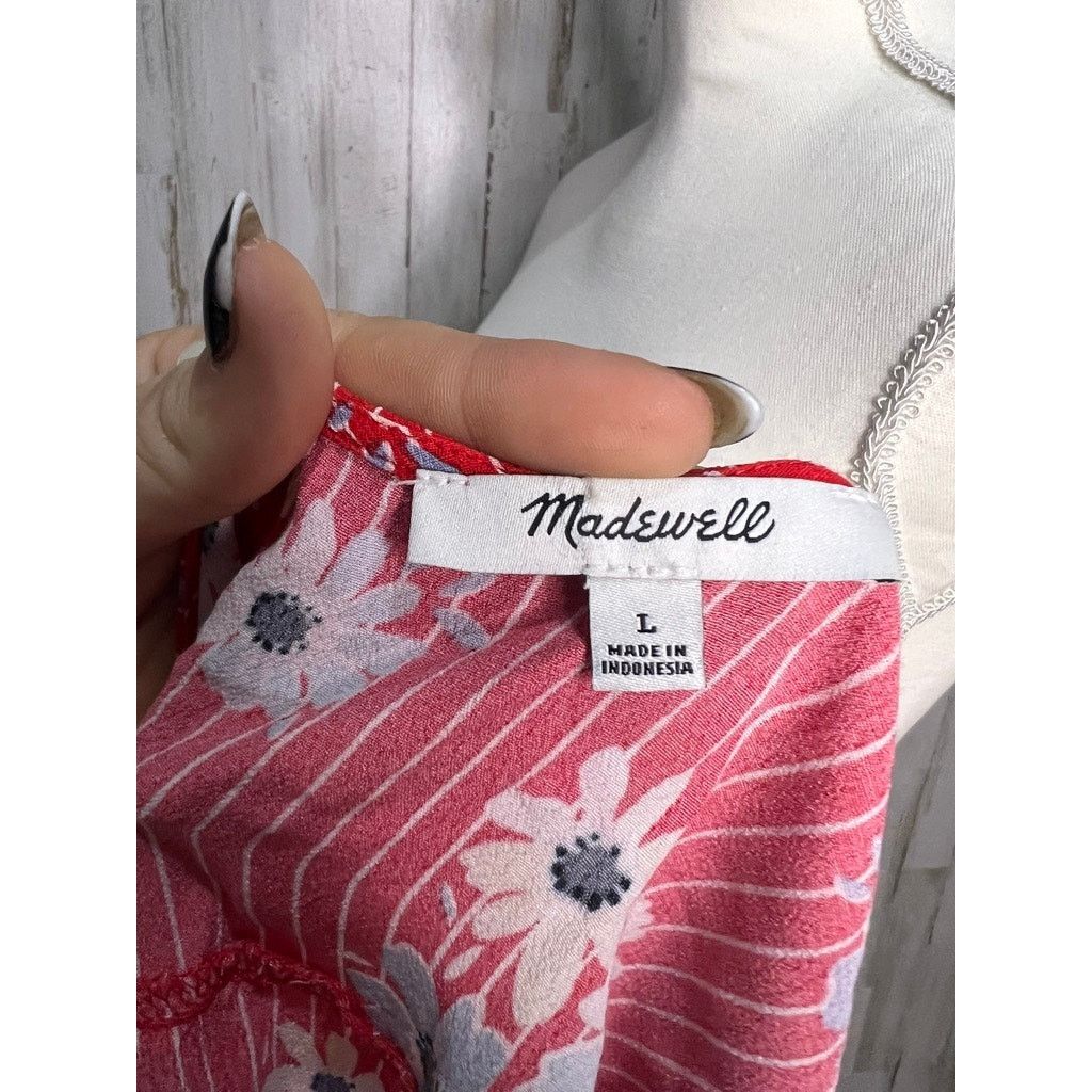 Madewell Madewell Women's Large Floral Cropped Blouse Red V-Neck Size L / US 10 / IT 46 - 5 Thumbnail