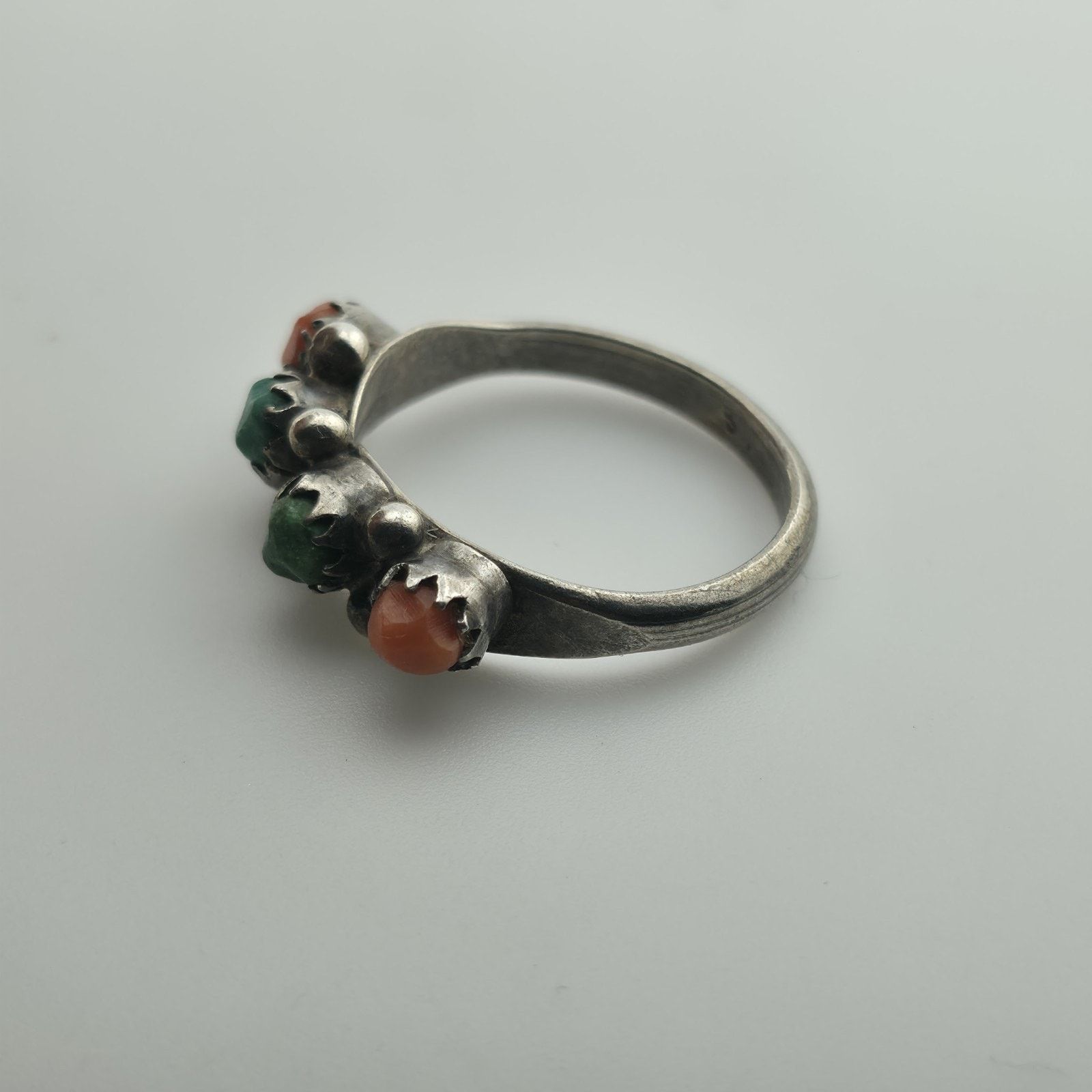 Other Sterling Silver Ring Green Coral turquoise Stone 5.5 Vintage Size ONE SIZE - 3 Thumbnail