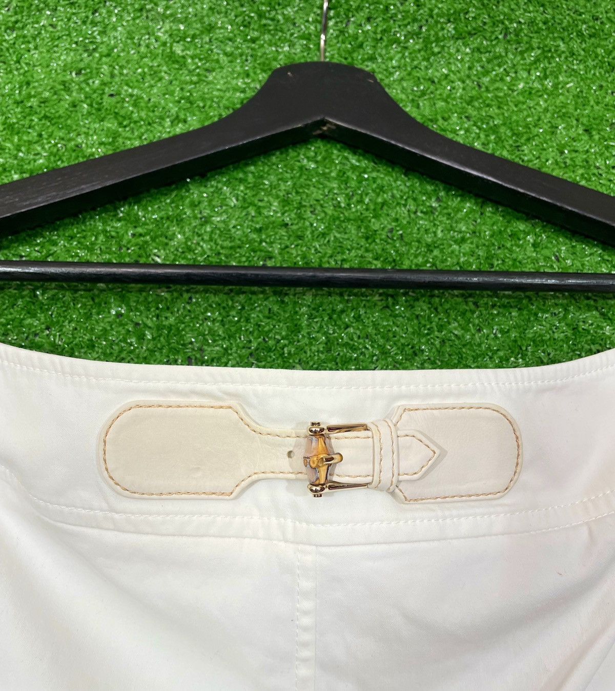 Gucci Gucci White Women Mid Cotton Skirt Size 38 Leather & Bamboo Size 26" / US 2 / IT 38 - 2 Thumbnail