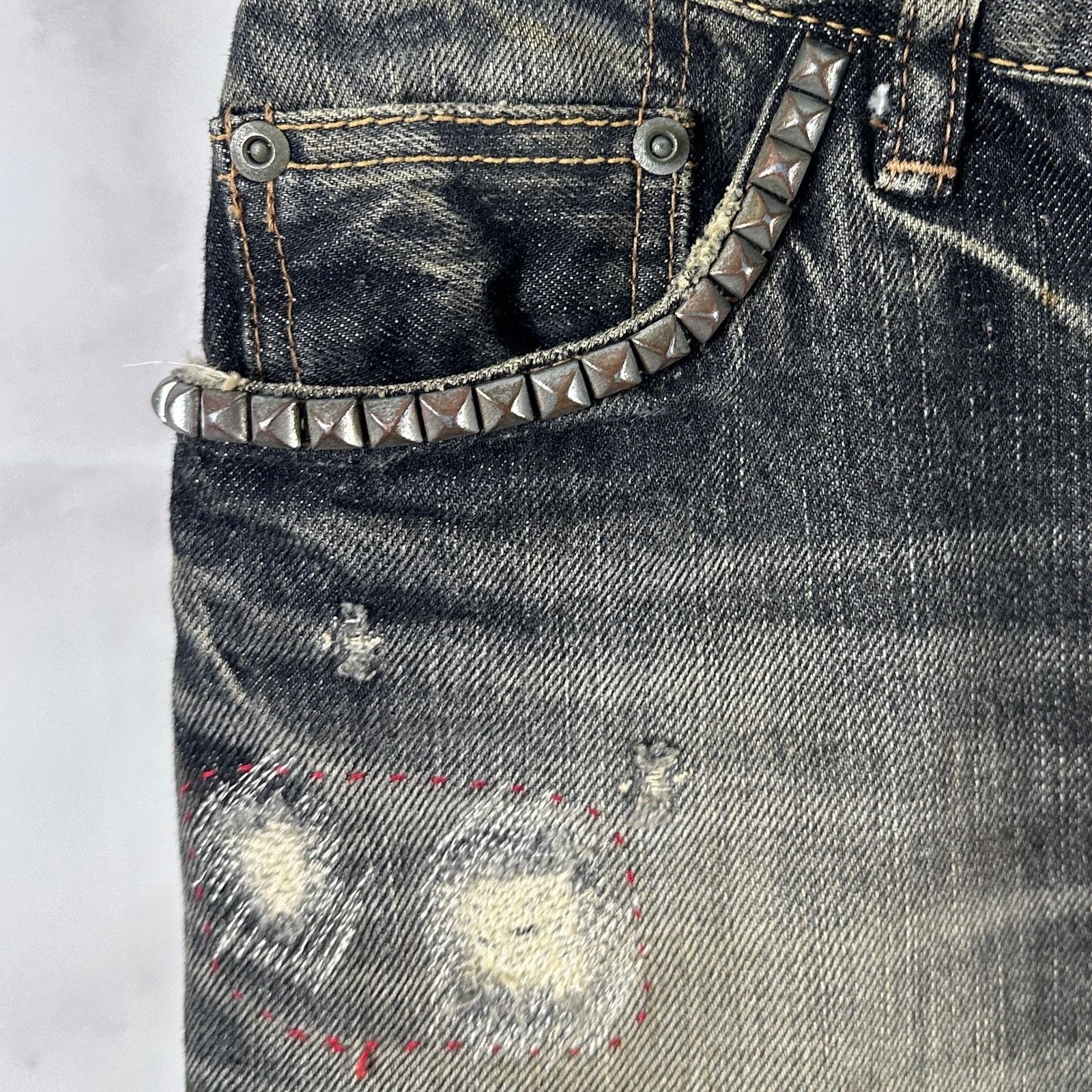 Hysteric Glamour Studded & Repaired Grey Denim Skirt Size 28" / US 6 / IT 42 - 3 Thumbnail
