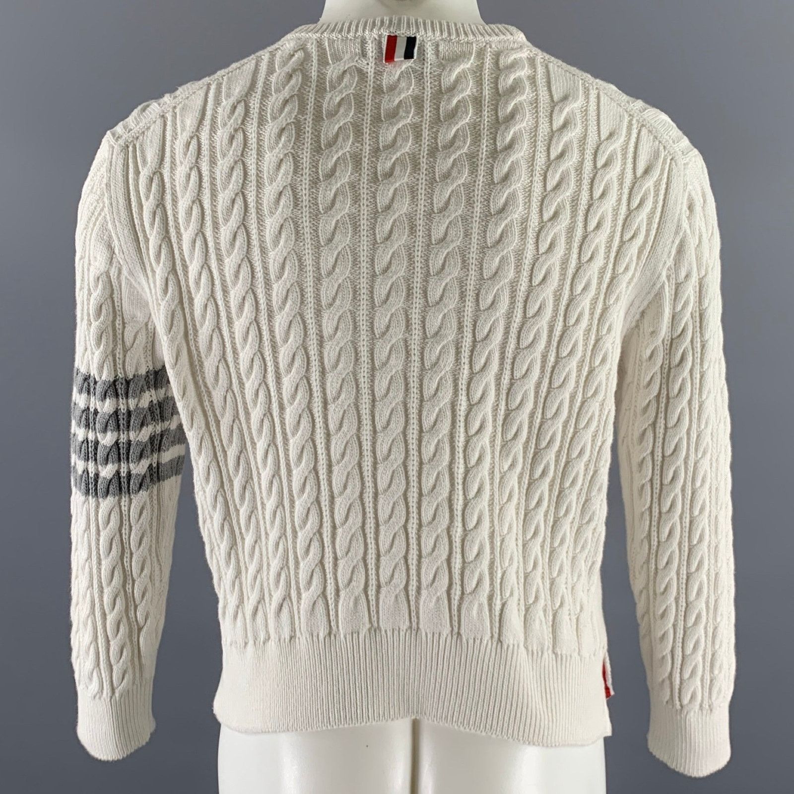Thom Browne THOM BROWNE Size M White Grey Cotton Cable Knit Sweater Size US M / EU 48-50 / 2 - 4 Thumbnail