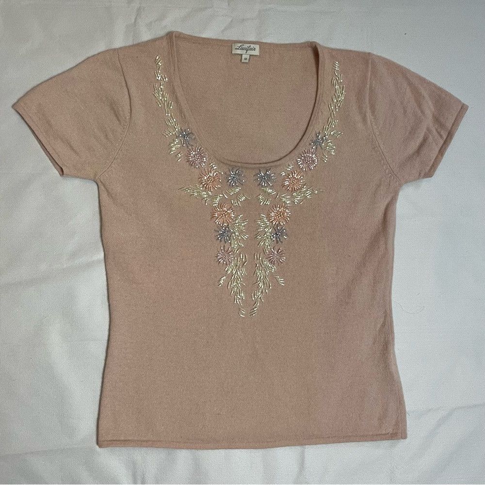 Other Vintage Lucifair Wool Short Sleeve Embellished Pale Pink To Size M / US 6-8 / IT 42-44 - 5 Thumbnail