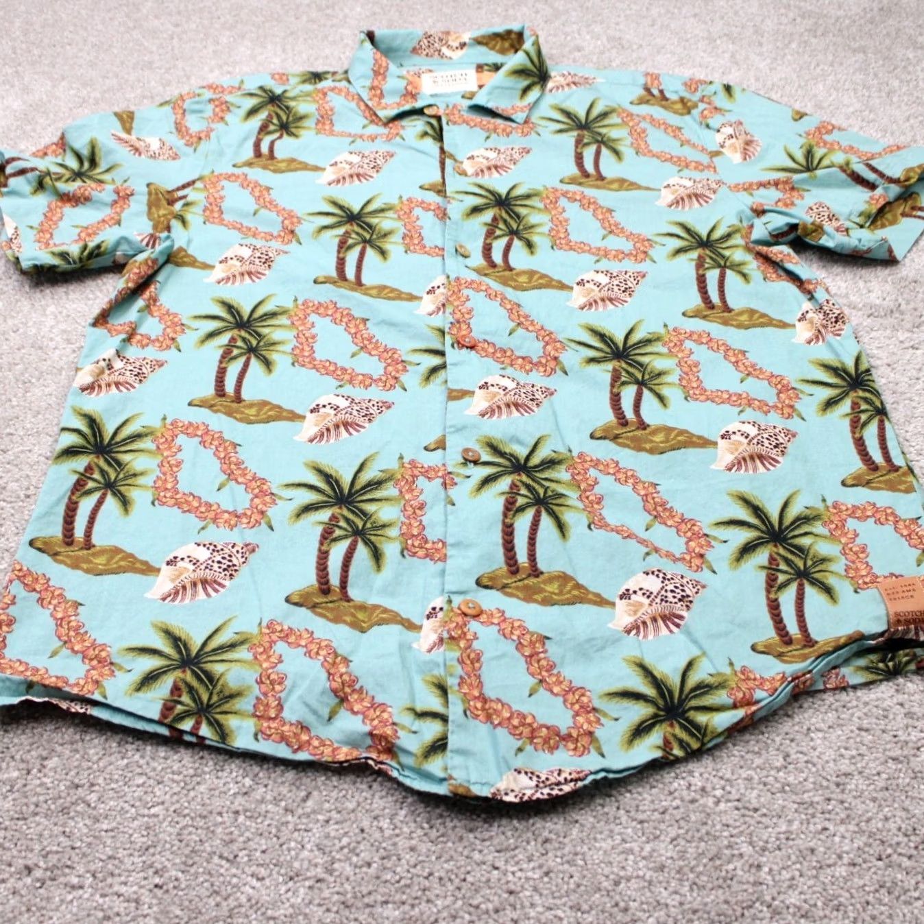 Scotch & Soda Scotch & Soda Shirt Mens Large Blue Floral Poplin Hawaiian Cotton Short Sleeve Size US L / EU 52-54 / 3 - 3 Thumbnail