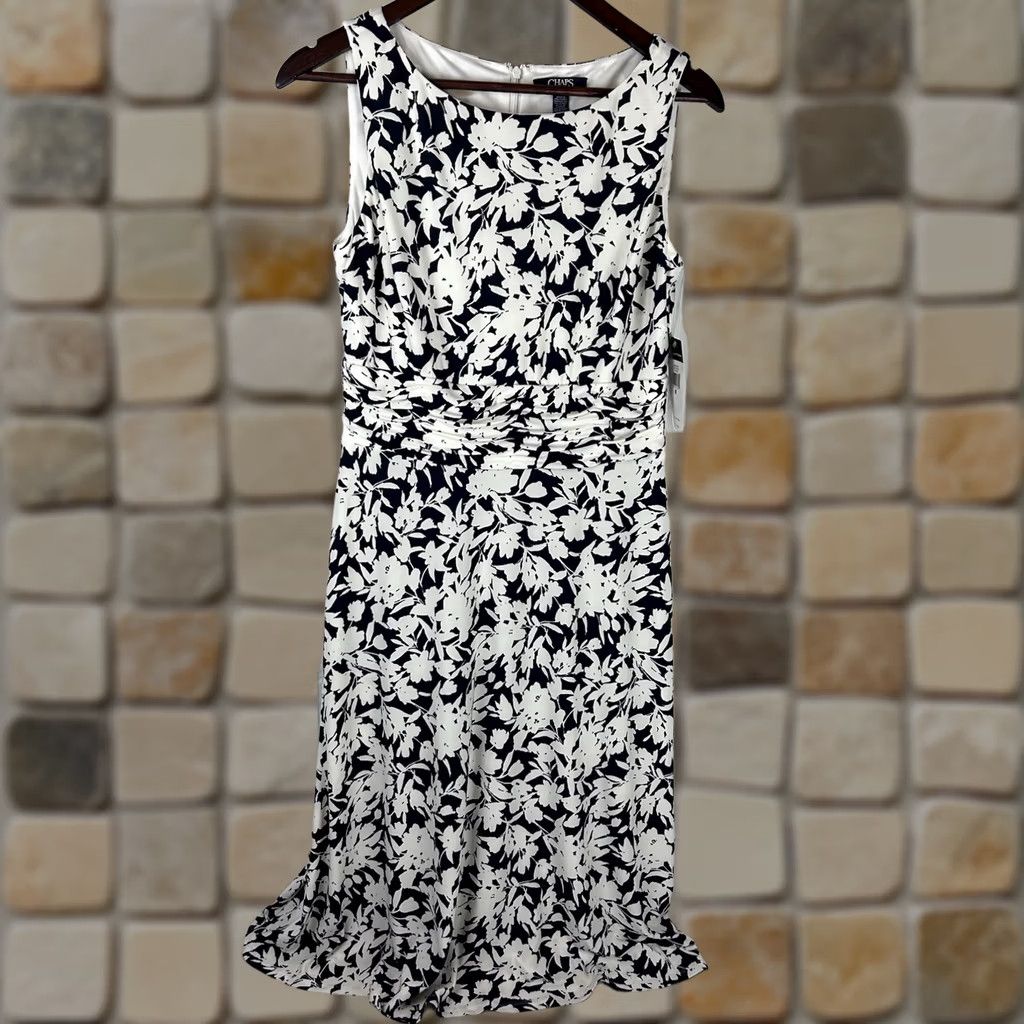 chaps black and white dress Chaps Black and White Long Sleeve Jersey Dress Size M