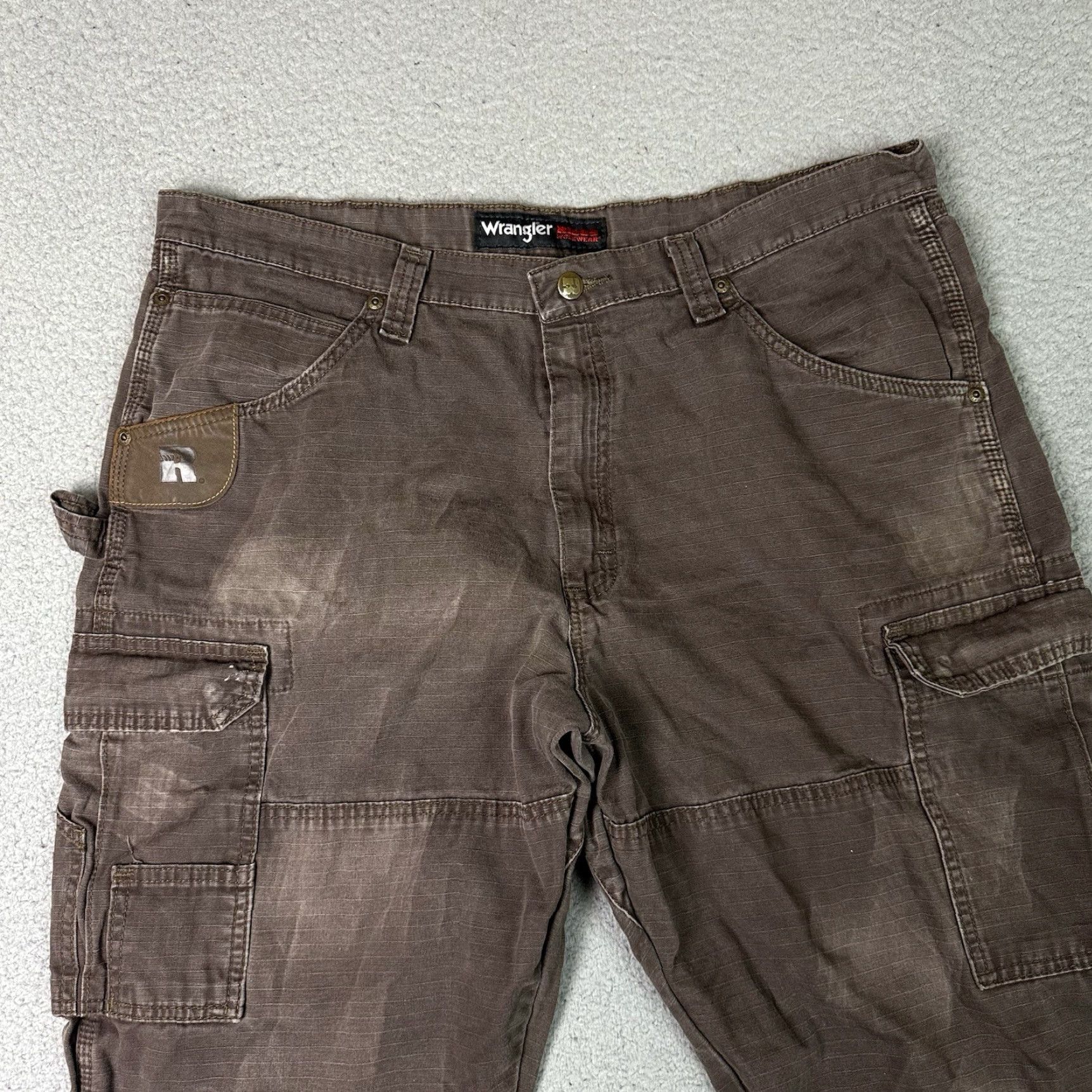 Wrangler VINTAGE Wrangler Cargo Pants Mens 38x30 Brown Ripstop Riggs Workwear Canvas Utility Size US 38 / EU 54 - 3 Thumbnail