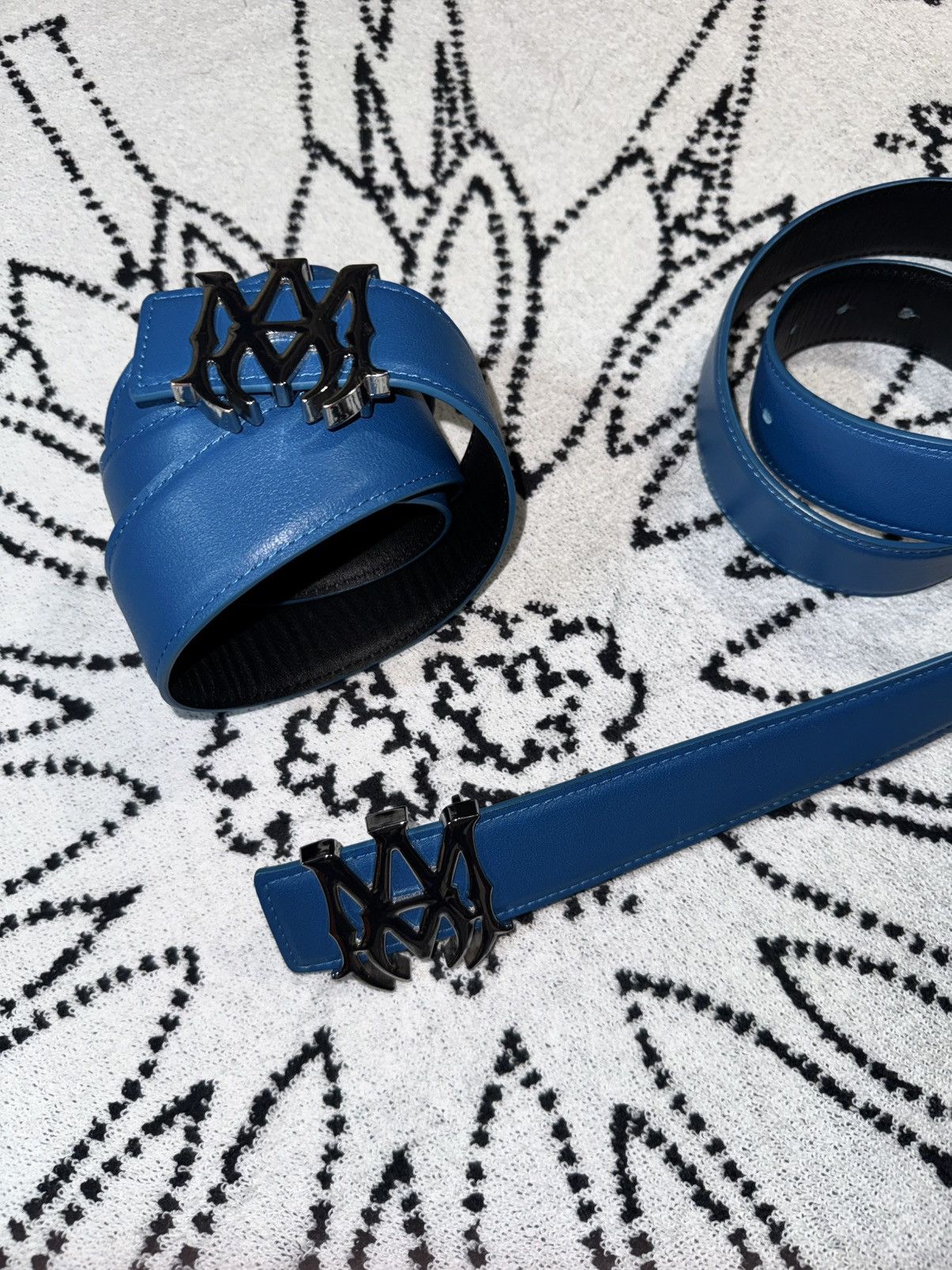 Amiri AMIRI BLUE SILVER MA LOGO LEATHER BELT Size ONE SIZE - 8 Thumbnail