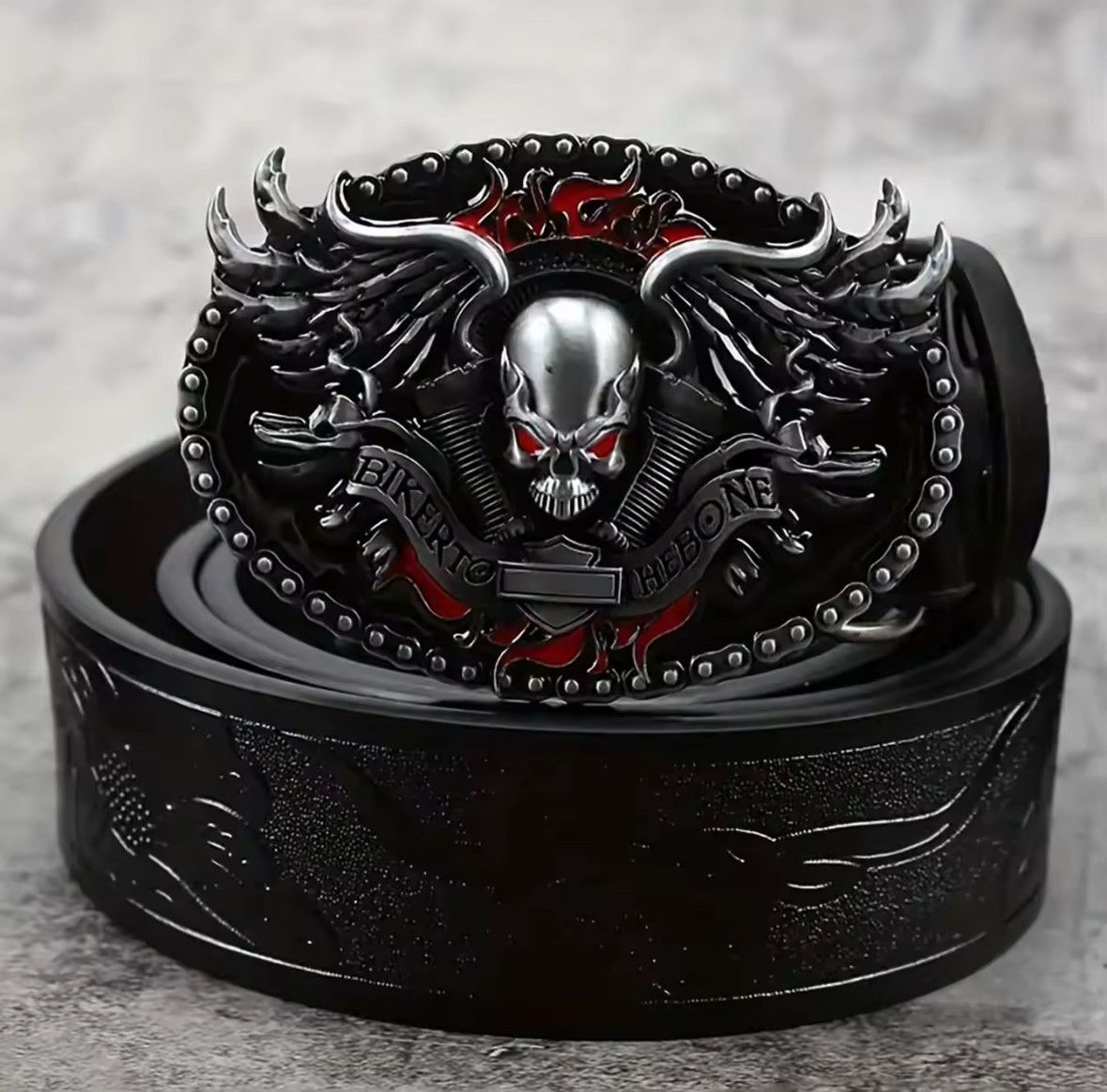 Japanese Brand Trendy Gothic Punk Cowboy Fire Skulls Big Buckle Belt Size 34 - 2 Thumbnail