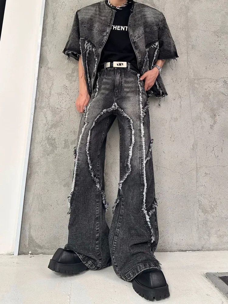 Vintage Black Baggy Stacked Flare Jeans Size US 32 / EU 48 - 1 Thumbnail