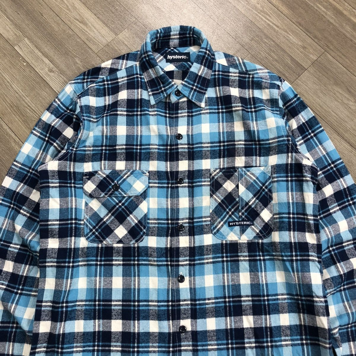 Hysteric Glamour × Japanese Brand × Vintage 2000s Hysteric Glamour Blue/White Plaid Flannel Shirt Size US L / EU 52-54 / 3 - 2 Thumbnail