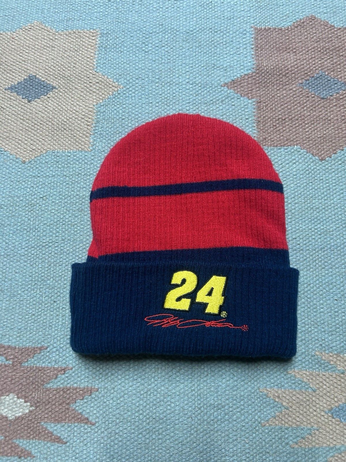 Vintage Vtg acrylic knit beanie winter Jeff Gordon 24 DuPont nascar Size ONE SIZE - 3 Thumbnail
