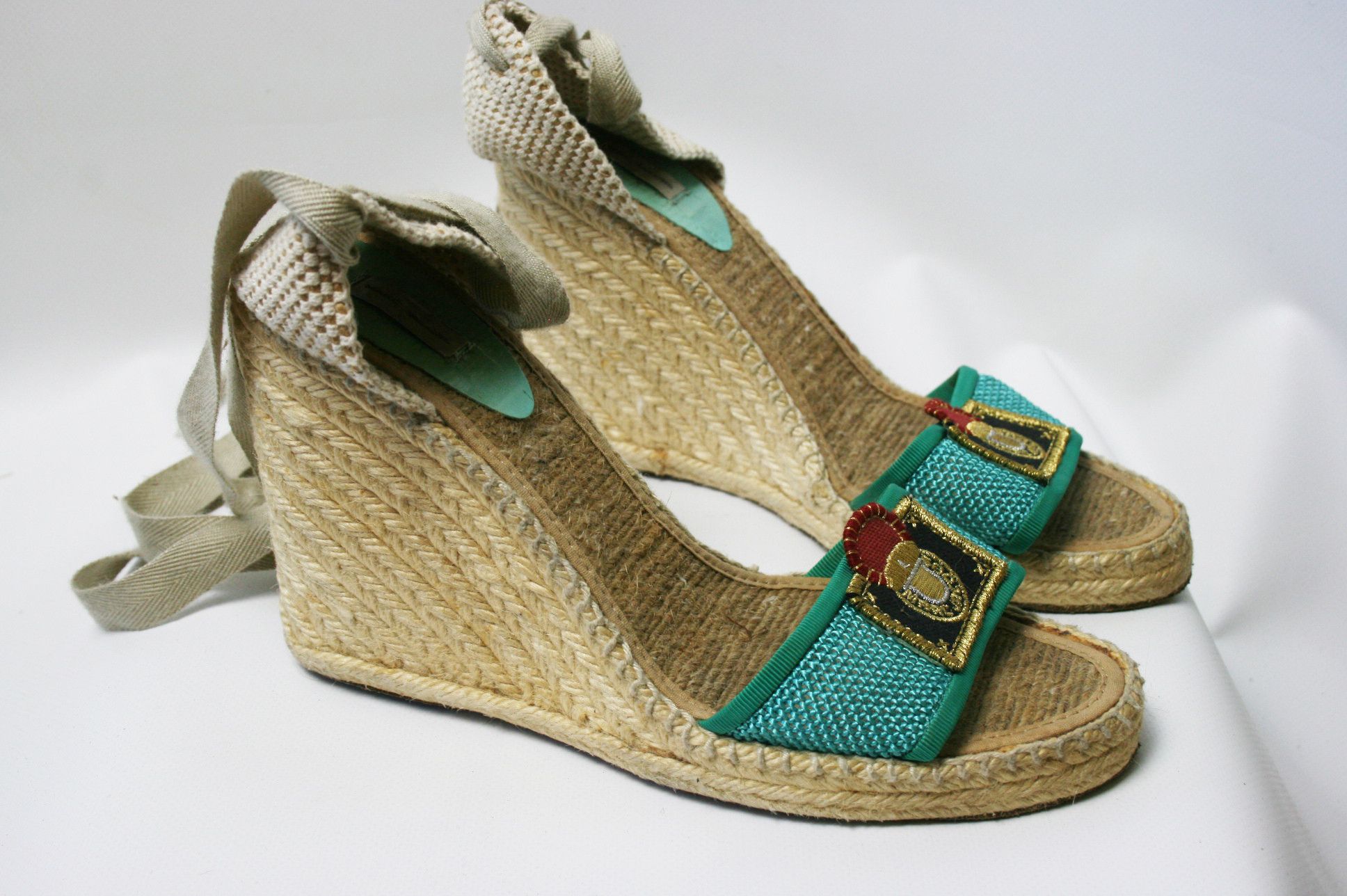Marc Jacobs Canvas And Mesh Wedge Espadrilles Ankle Wrap Sandals Size US 8 / IT 38 - 2 Thumbnail