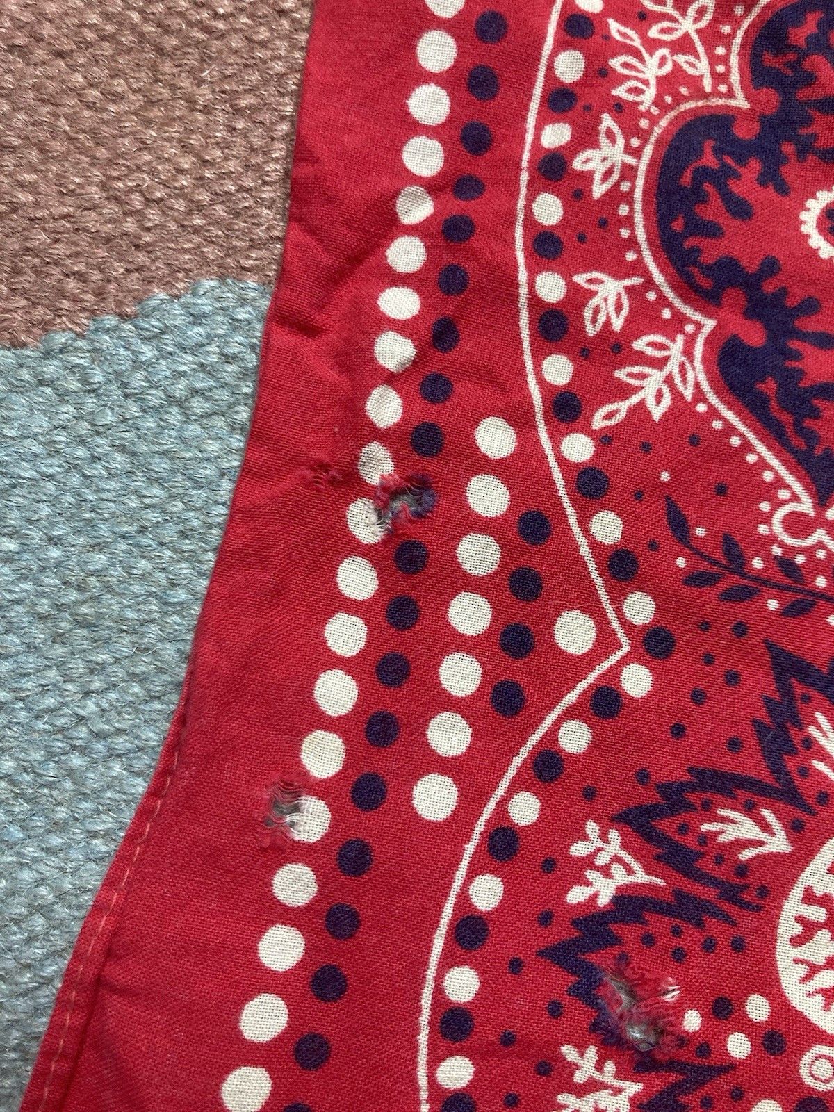 Vintage elephant bandana trunk down handkerchief dots selvedge cowbo Size ONE SIZE - 4 Thumbnail