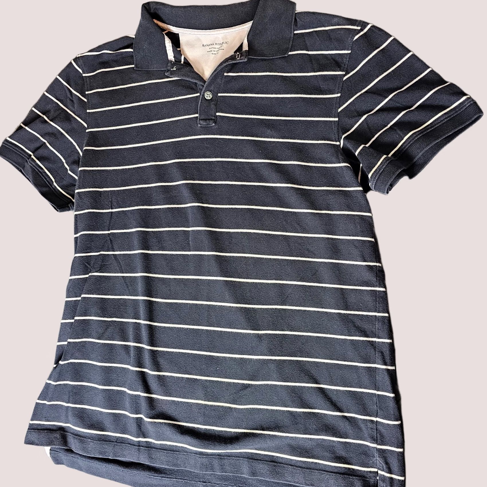 Banana Republic Banana Republic Polo Shirt Mens XL Navy Blue Stripe Short Sleeve Button Knit 100% Cotton Logo Classic Regular Department Men Type Polo Size US XL / EU 56 / 4 - 1 Thumbnail