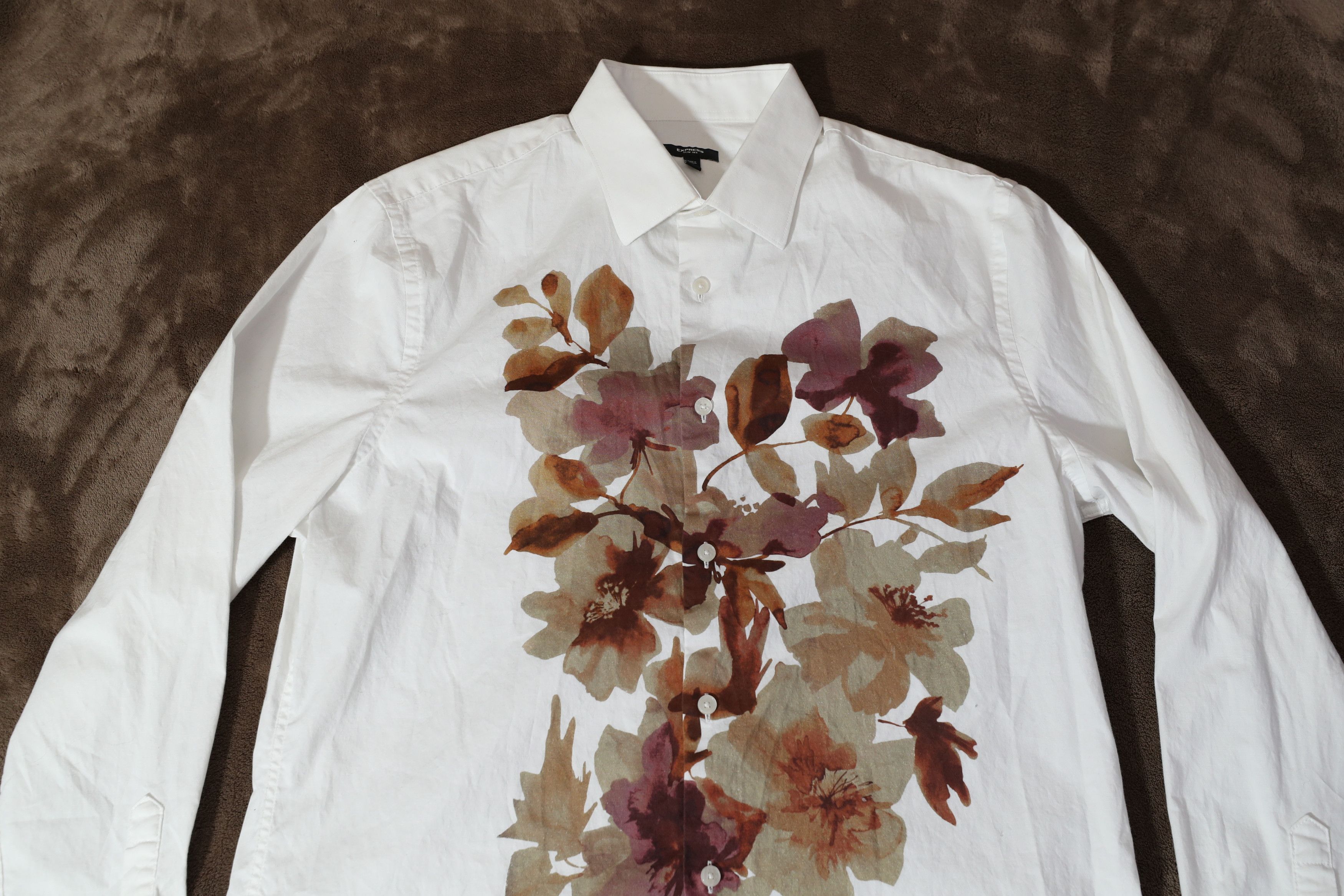Express Express Slim Floral Graphic Stretch 1Mx Dress Shirt (M) Size US M / EU 48-50 / 2 - 3 Thumbnail