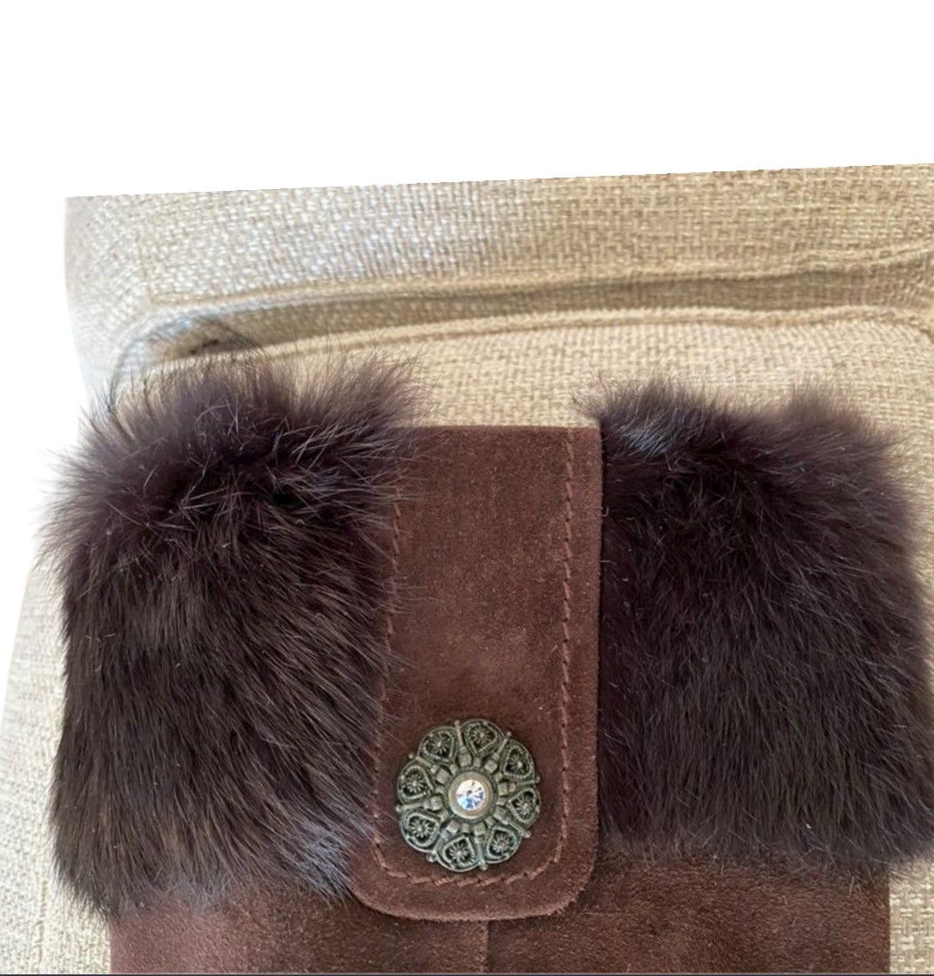 Balenciaga Balenciaga Brown Suede Fur-Trim Boots – Size 37 Size US 6 / IT 36 - 2 Thumbnail