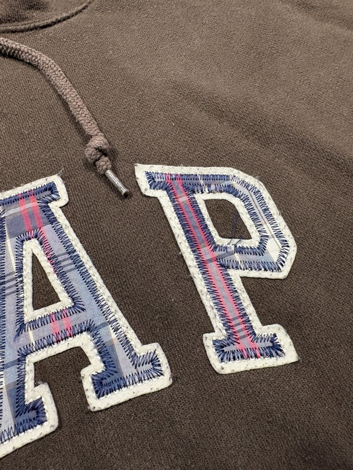 Gap GAP Brown Vintage Hoodie Plaid Appliqué Logo Spell Out Y2K Size US XL / EU 56 / 4 - 8 Thumbnail