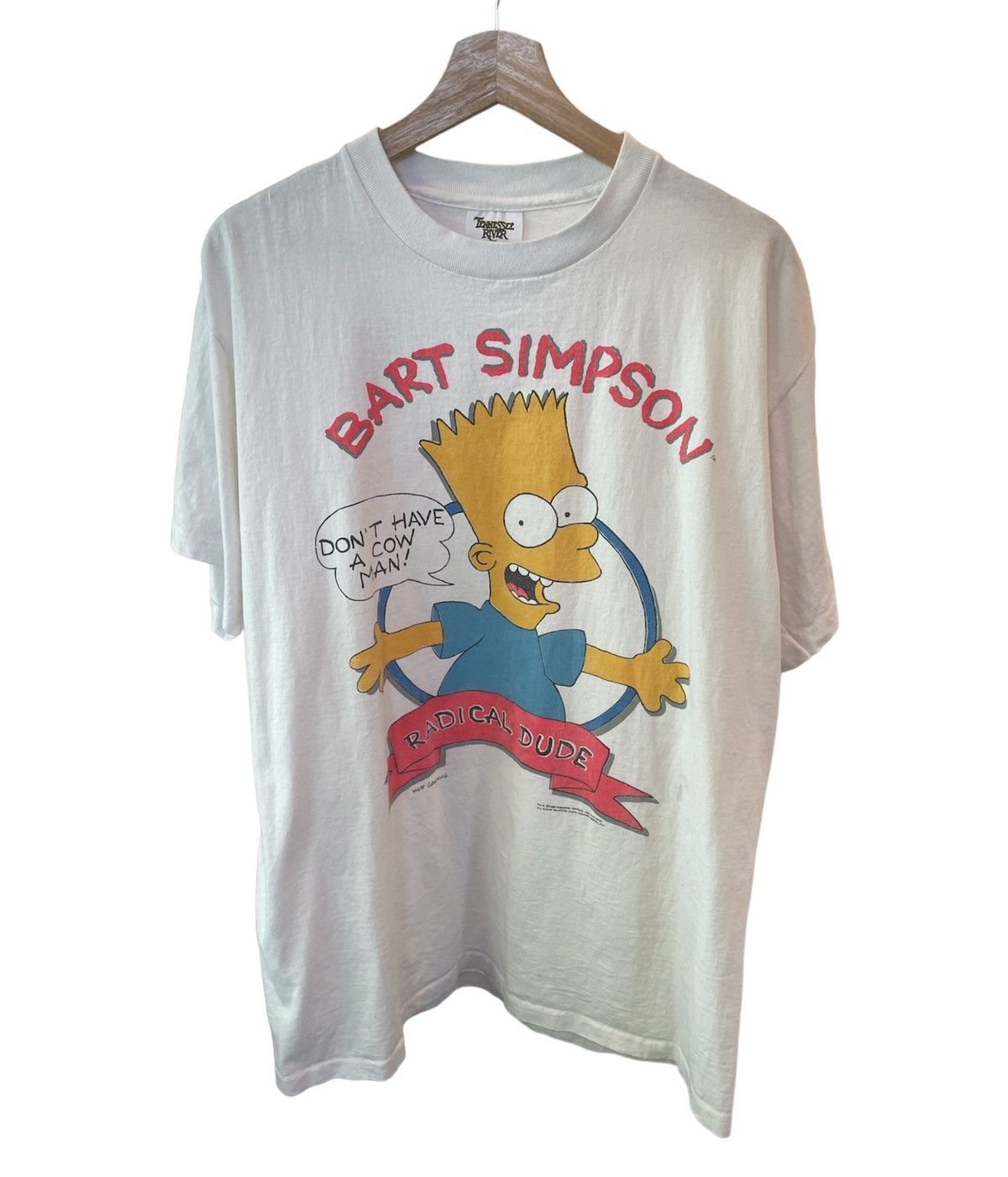 image of The Simpsons x Vintage 1989 Tennessee River Bart Simpson T-Shirt in White, Men's (Size XL)