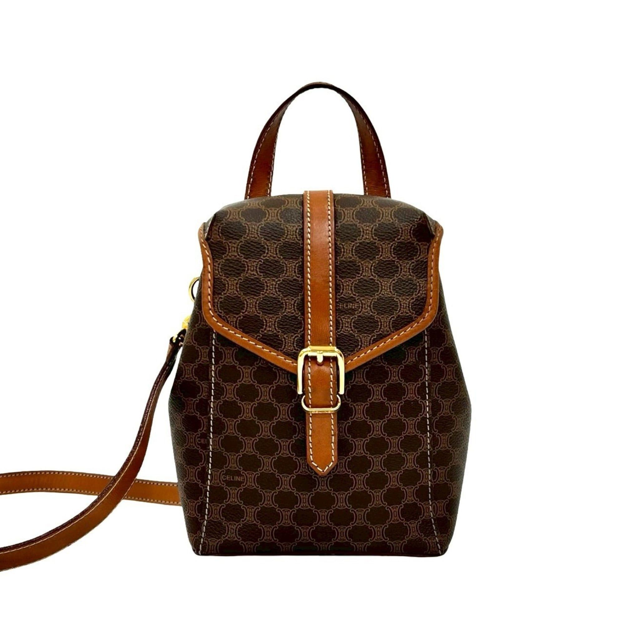 Celine Macadam Blason Triomphe Leather 2-Way Handbag/body Bag, Brown, 18158, Women's