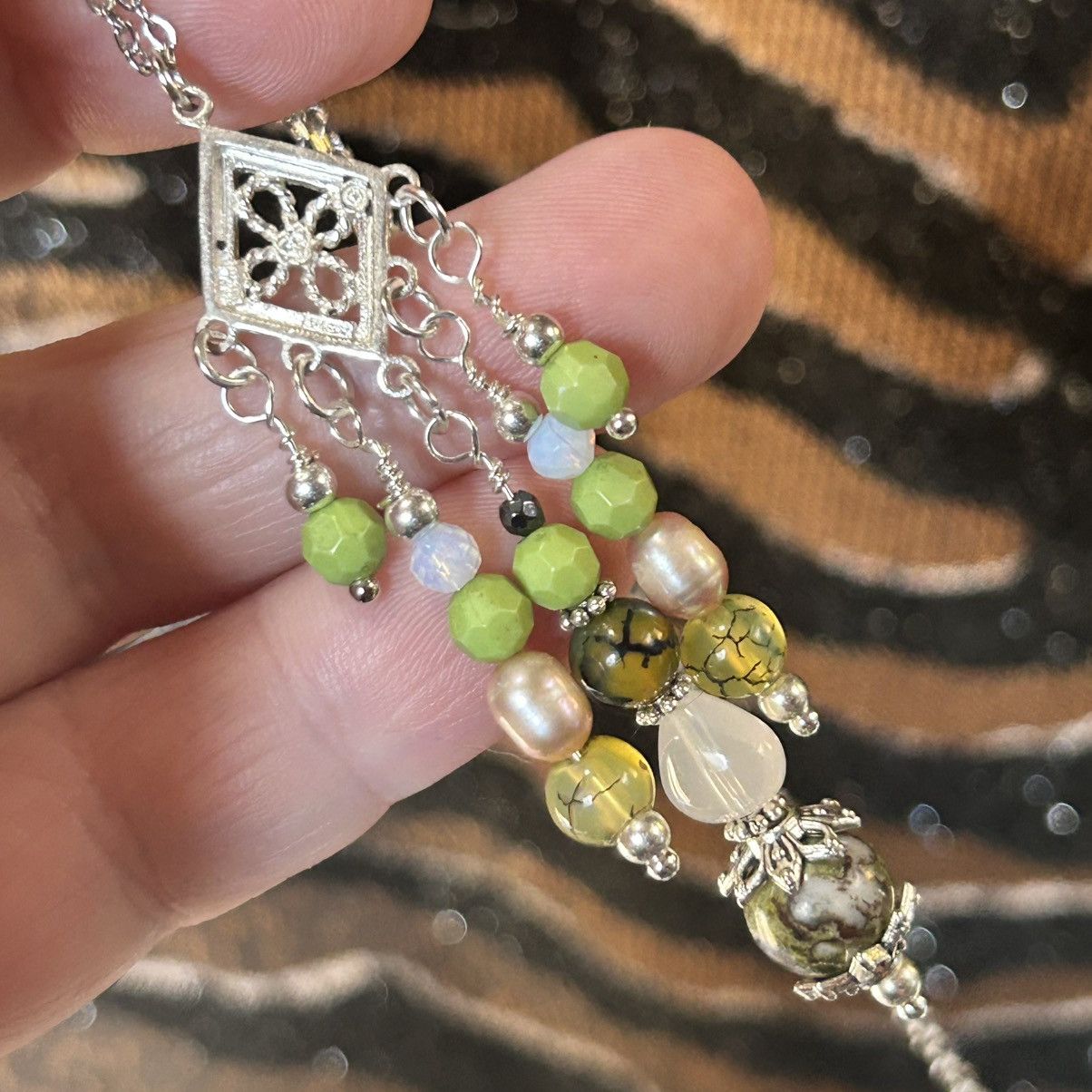 Handmade Handcrafted di cut stone bead dangle chandelier necklace Size ONE SIZE - 6 Thumbnail