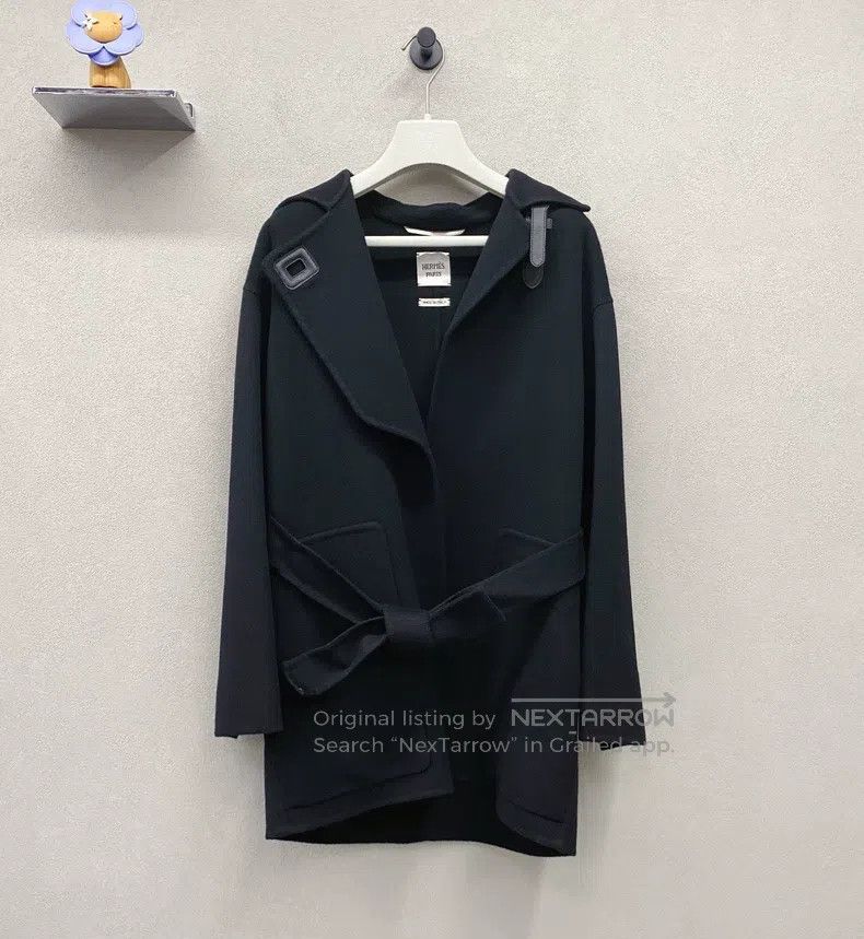 Hermes Hermes Black cashmere belted coat Size XXS / US 00 / IT 34 - 2 Thumbnail