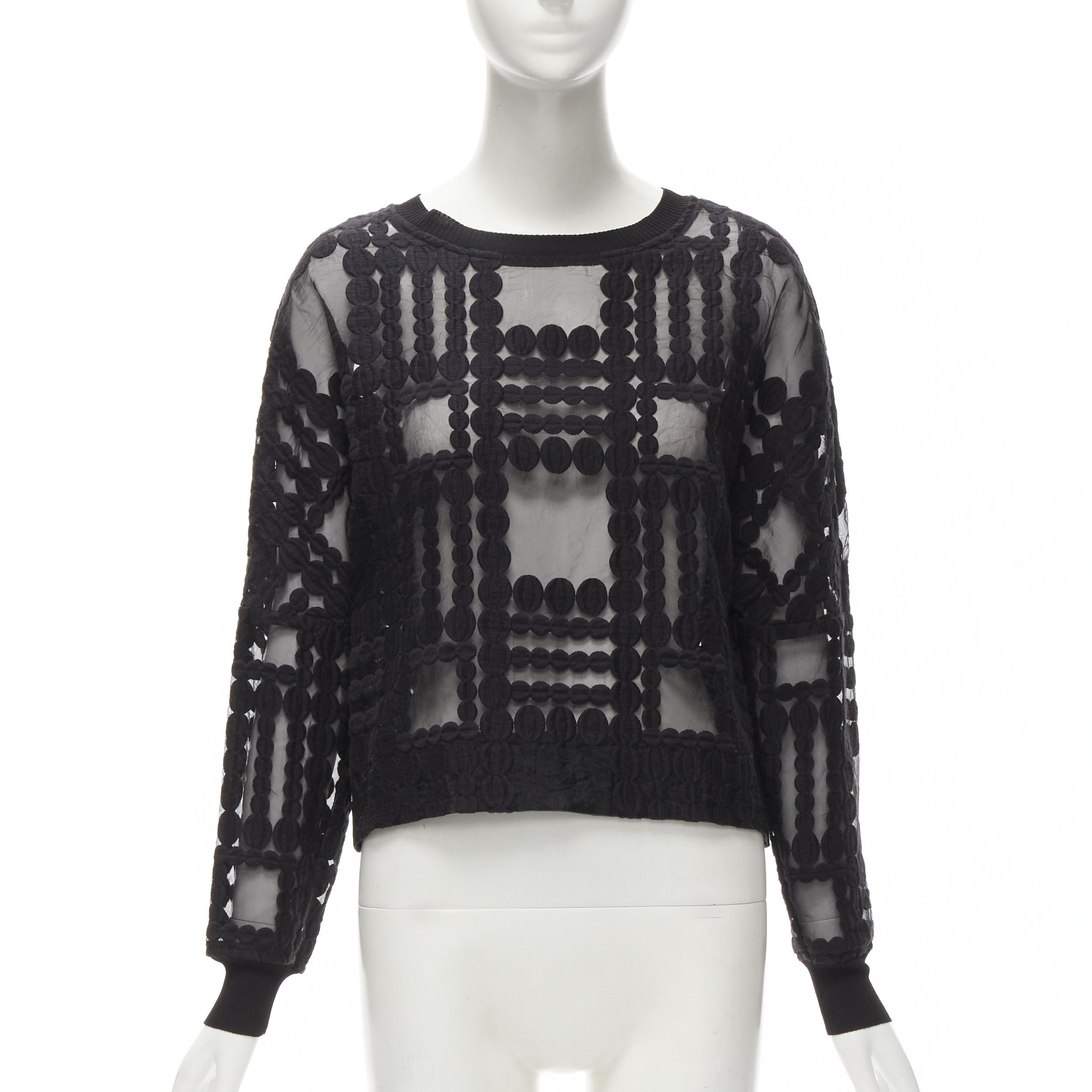 By Malene Birger BY MALENE BIRGER black graphic circle embroidery sheer cropped sweater FR36 S Size S / US 4 / IT 40 - 1 Thumbnail