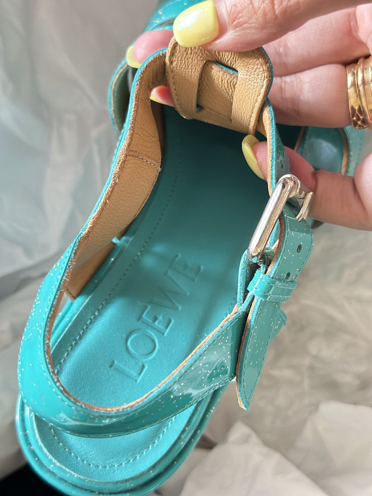 Loewe NWOT Authentic Loewe Turquoise calf-skin wedge shoes/size6 Size US 6 / IT 36 - 4 Thumbnail