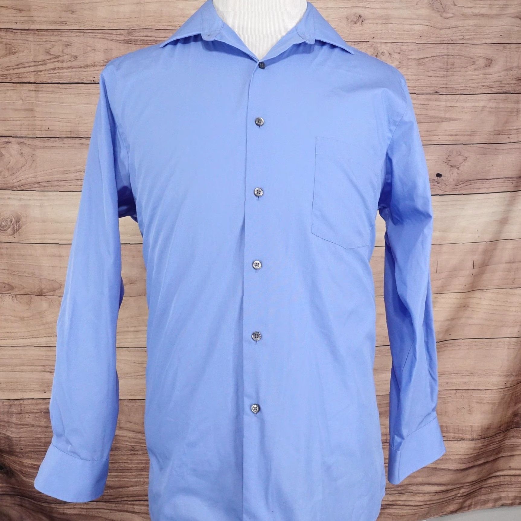 Van Heusen Van Heusen Shirt Mens 16 Blue Dress Shirt Long Sleeve Flex Collar Regular Fit Solid Size 42R - 3 Thumbnail
