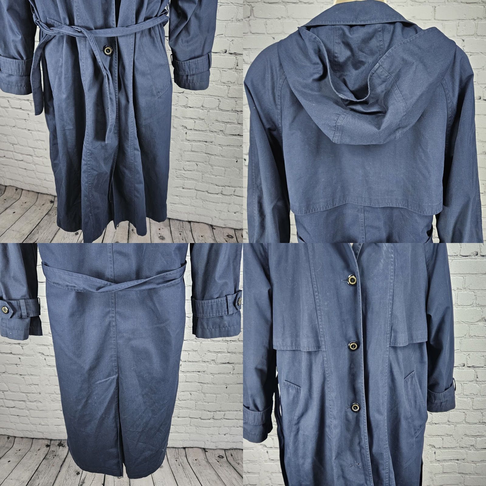 Vintage VINTAGE F.S.L Collection Coat Belted Hooded Removable Lining Trench Navy Blue 8P Women Size M / US 6-8 / IT 42-44 - 10 Thumbnail