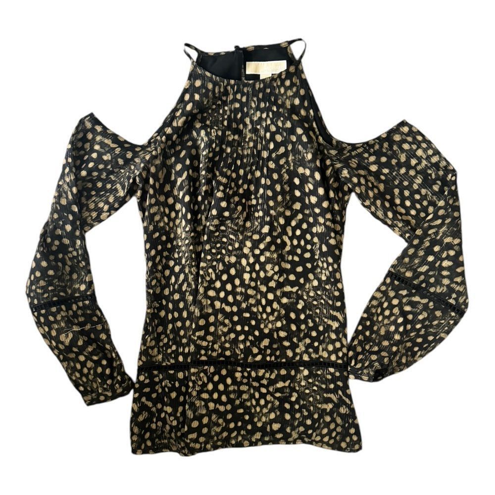 Michael Kors MICHAEL Michael Kors Cold Shoulder Blouse Black Beige Print Size XS / US 0-2 / IT 36-38 - 2 Thumbnail