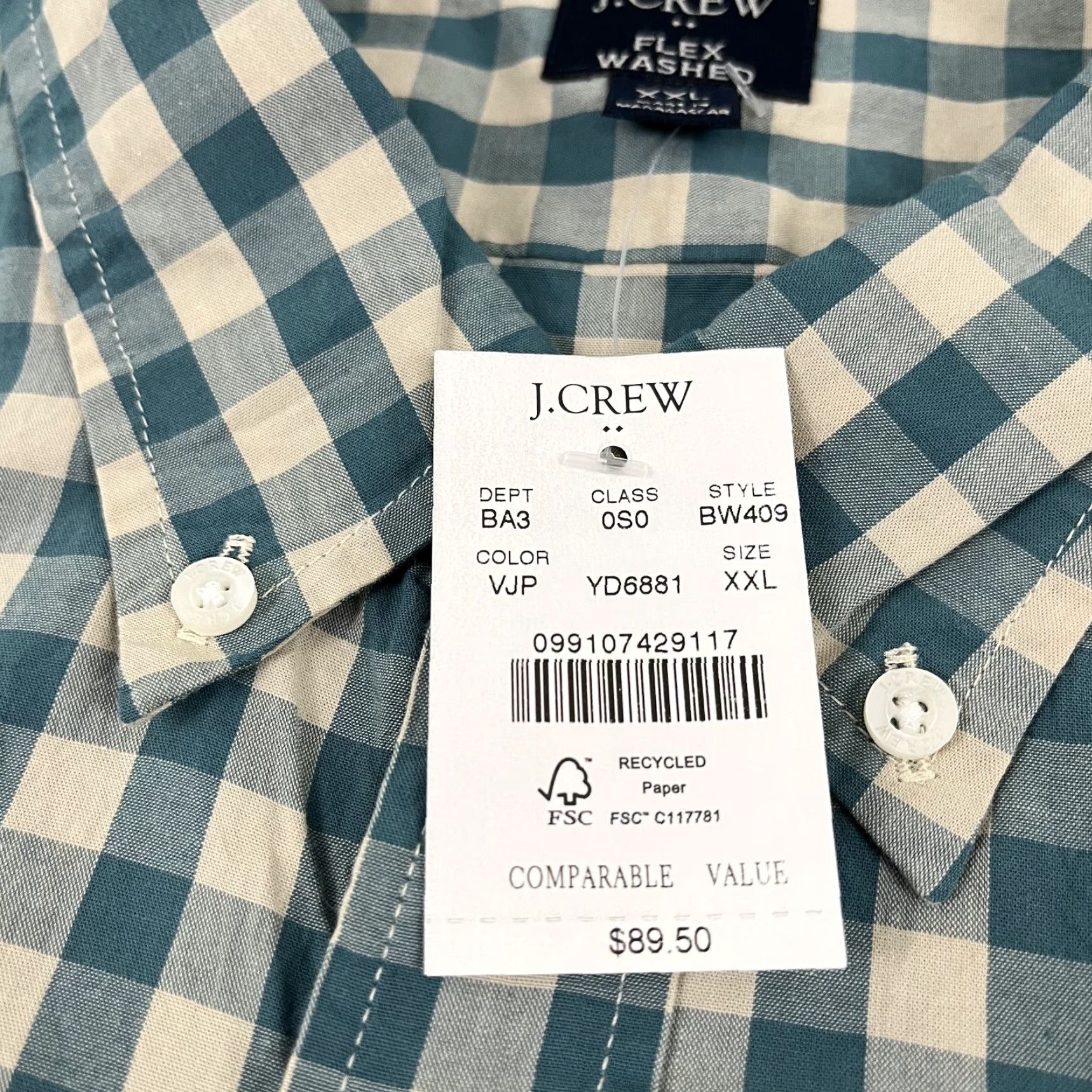J.Crew J.CREW Shirt Mens 2XL Classic Fit Button-Down Long Sleeve Plaid Multicolor Green Brown New Size US XXL / EU 58 / 5 - 2 Thumbnail