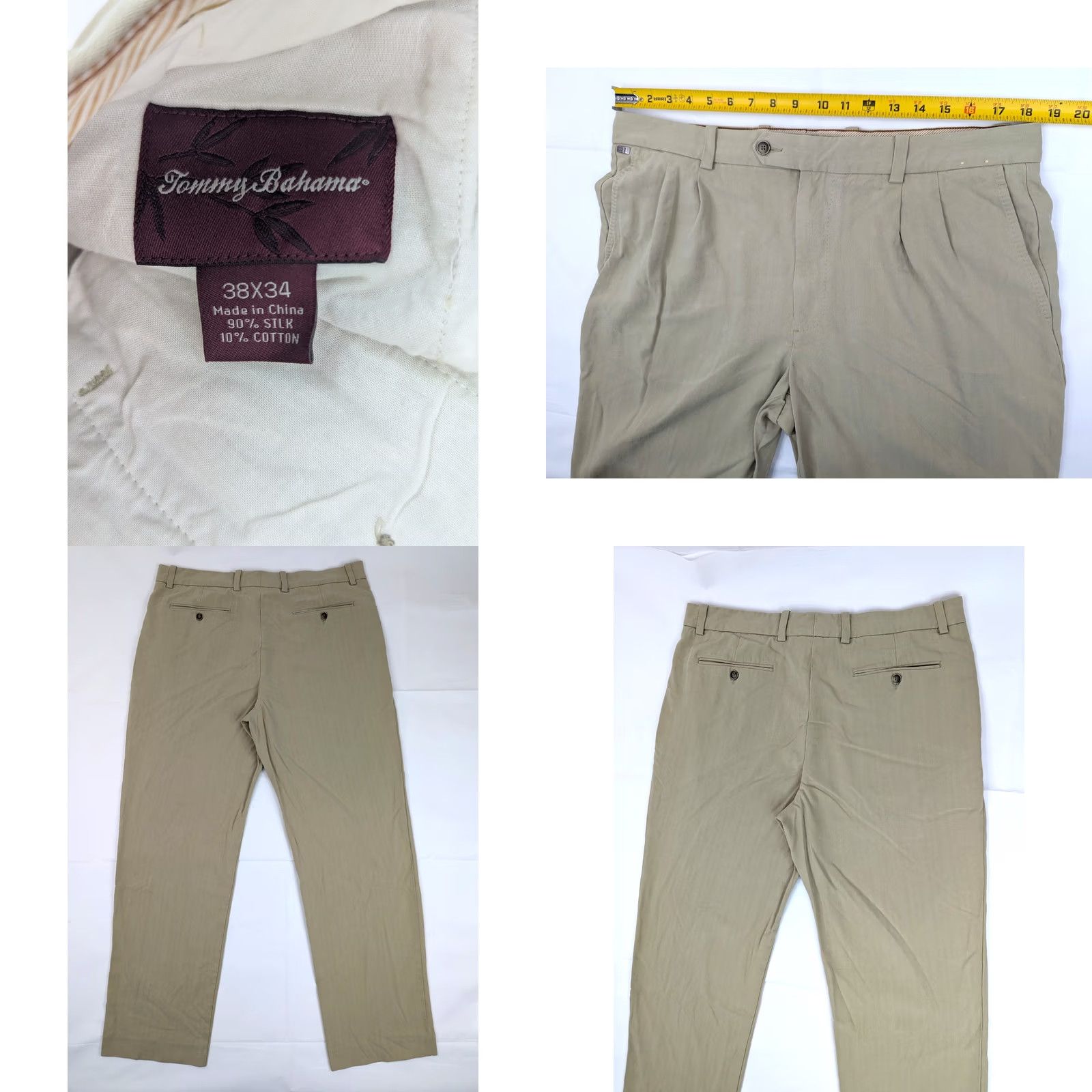 Tommy Bahama Tommy Bahama Silk Pants Beige 37x31 Dress Pants Mens Silk Blend Classic Pleated Front Button Zip Pocket Casual Business Travel Resort Wear Size US 37 - 8 Thumbnail