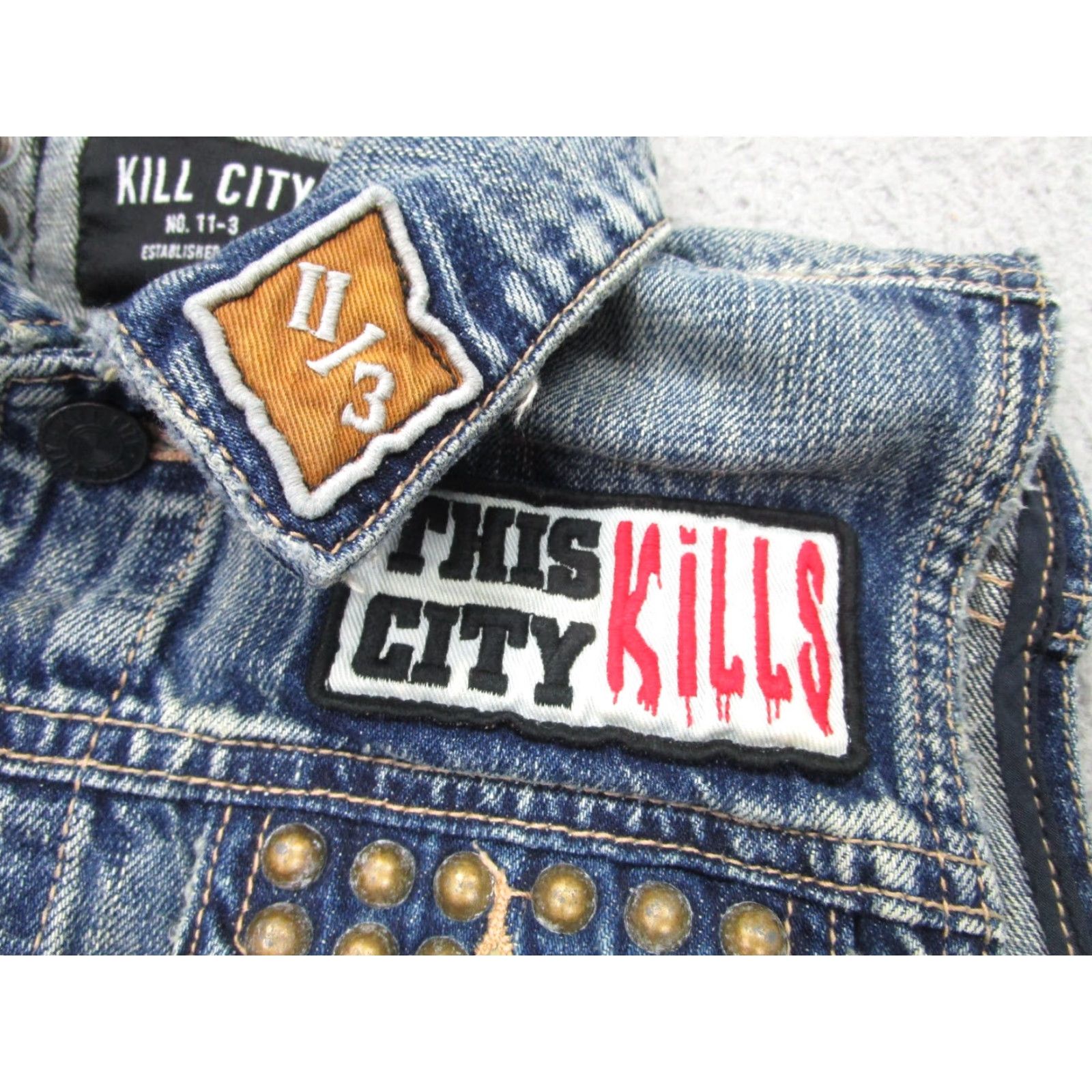 Denime Kill City Vest Womens M Blue Denim Sleeveless Jacket Jean Studded Punk Goth Size 32" / US 10 / IT 46 - 4 Thumbnail