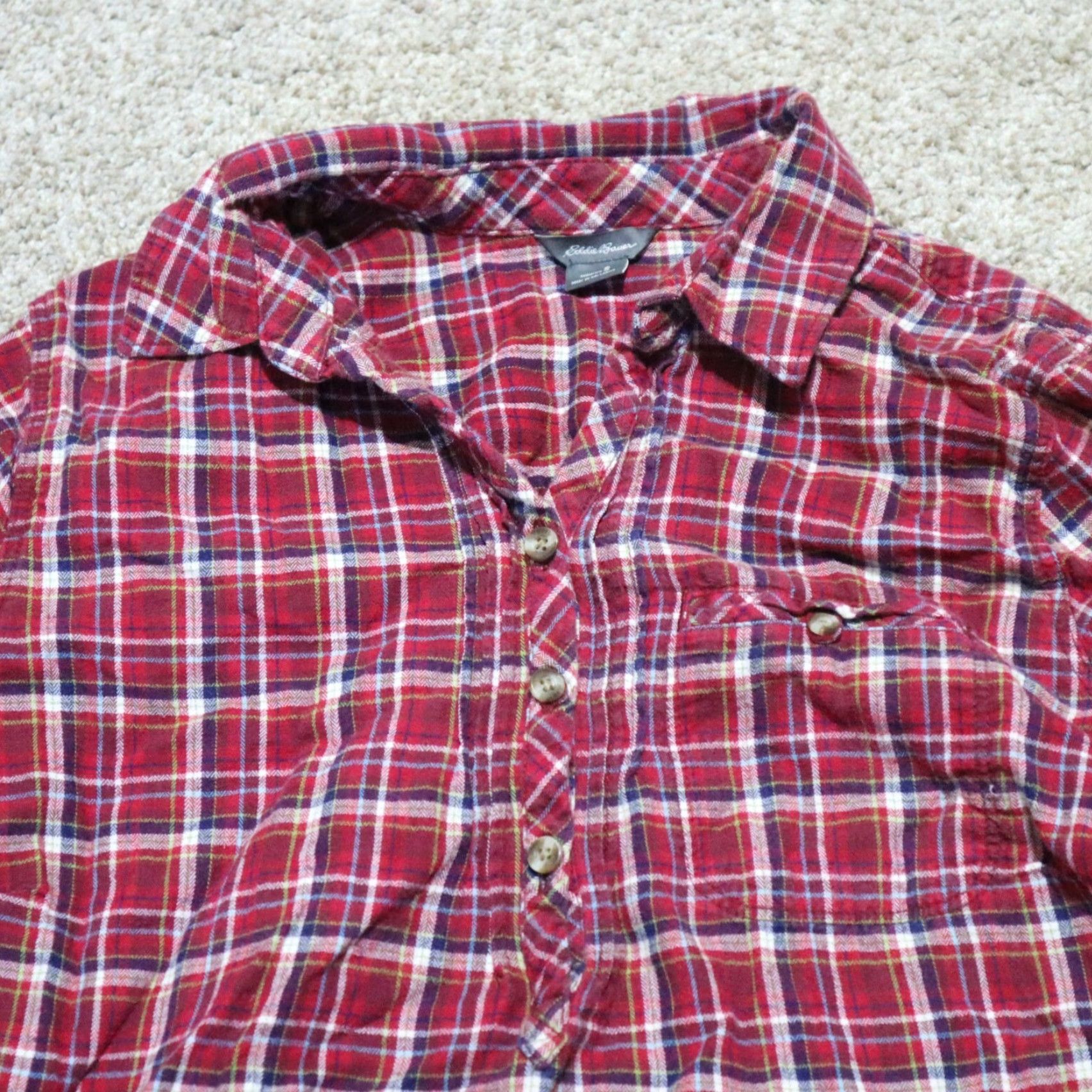 Eddie Bauer VINTAGE Eddie Bauer Shirt Red Plaid Long Sleeve Button-Down Women S Small Black Plaid 90s Mens Girls? Size S / US 4 / IT 40 - 2 Thumbnail