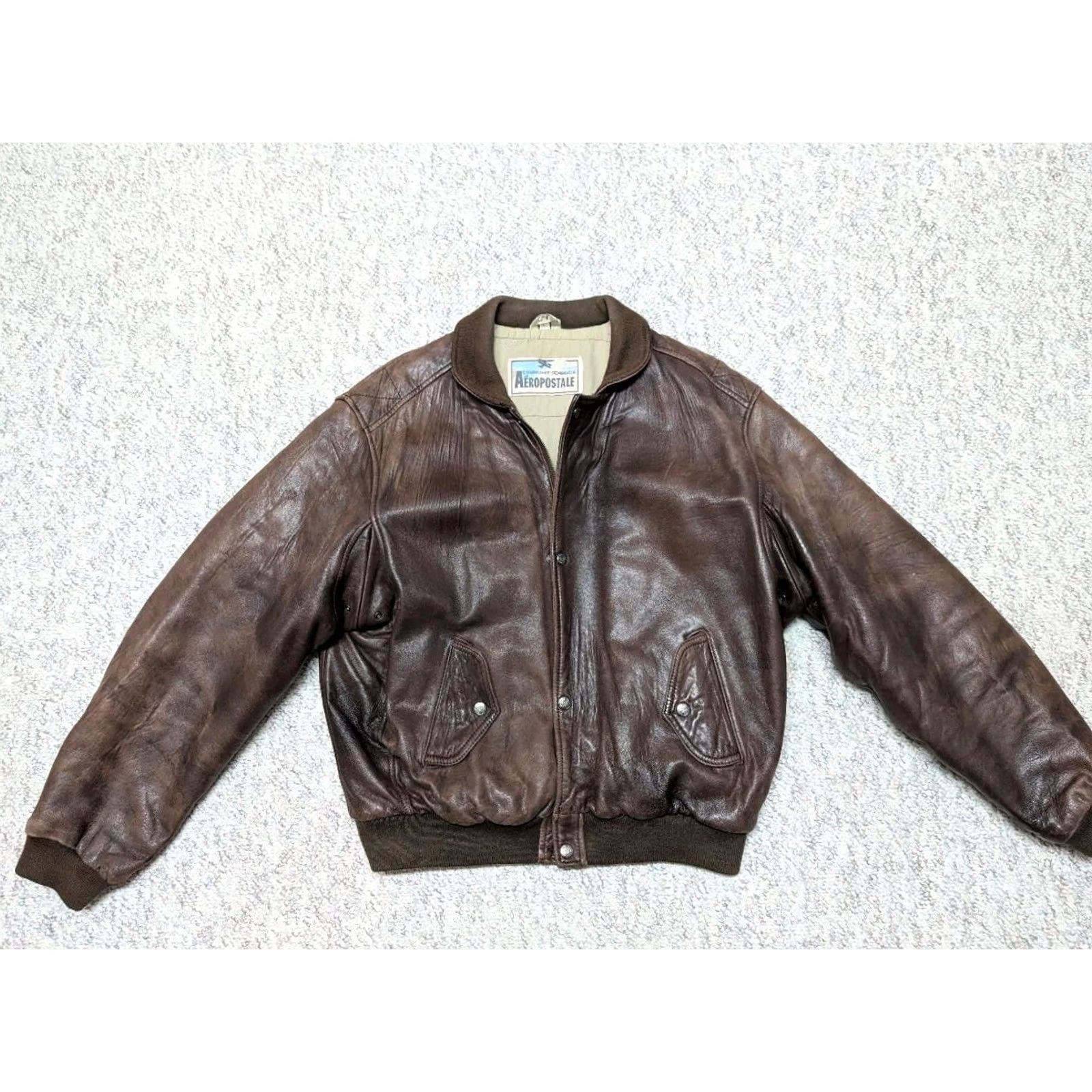 Aeropostale VINTAGE Aeropostale Leather Jacket Bomber Jacket Mens L 44 Brown Wool? (keep to original words only) Size US L / EU 52-54 / 3 - 6 Thumbnail