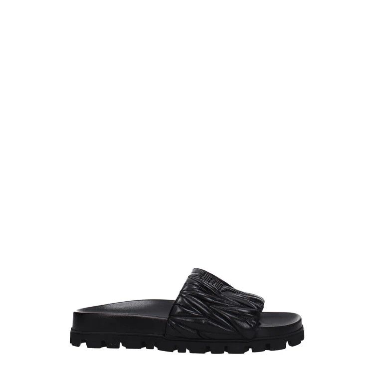 Miu Miu ob1o1e1124 Leather Slippers in Black Size US 11 / IT 41 - 1 Thumbnail