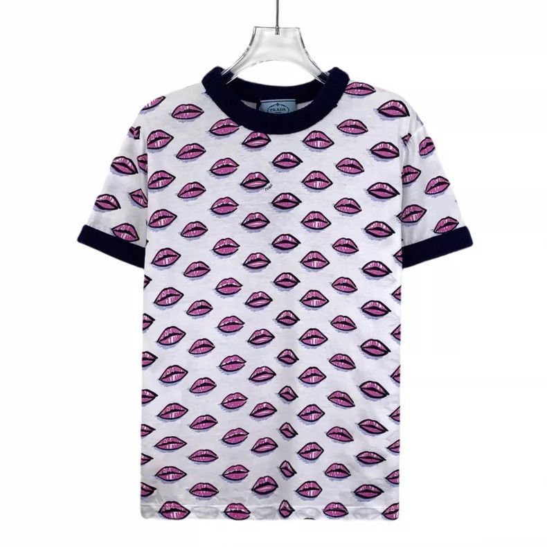 Prada Prada Colorful Lips Print Cotton T-Shirt- DMC Size US M / EU 48-50 / 2 - 1 Thumbnail