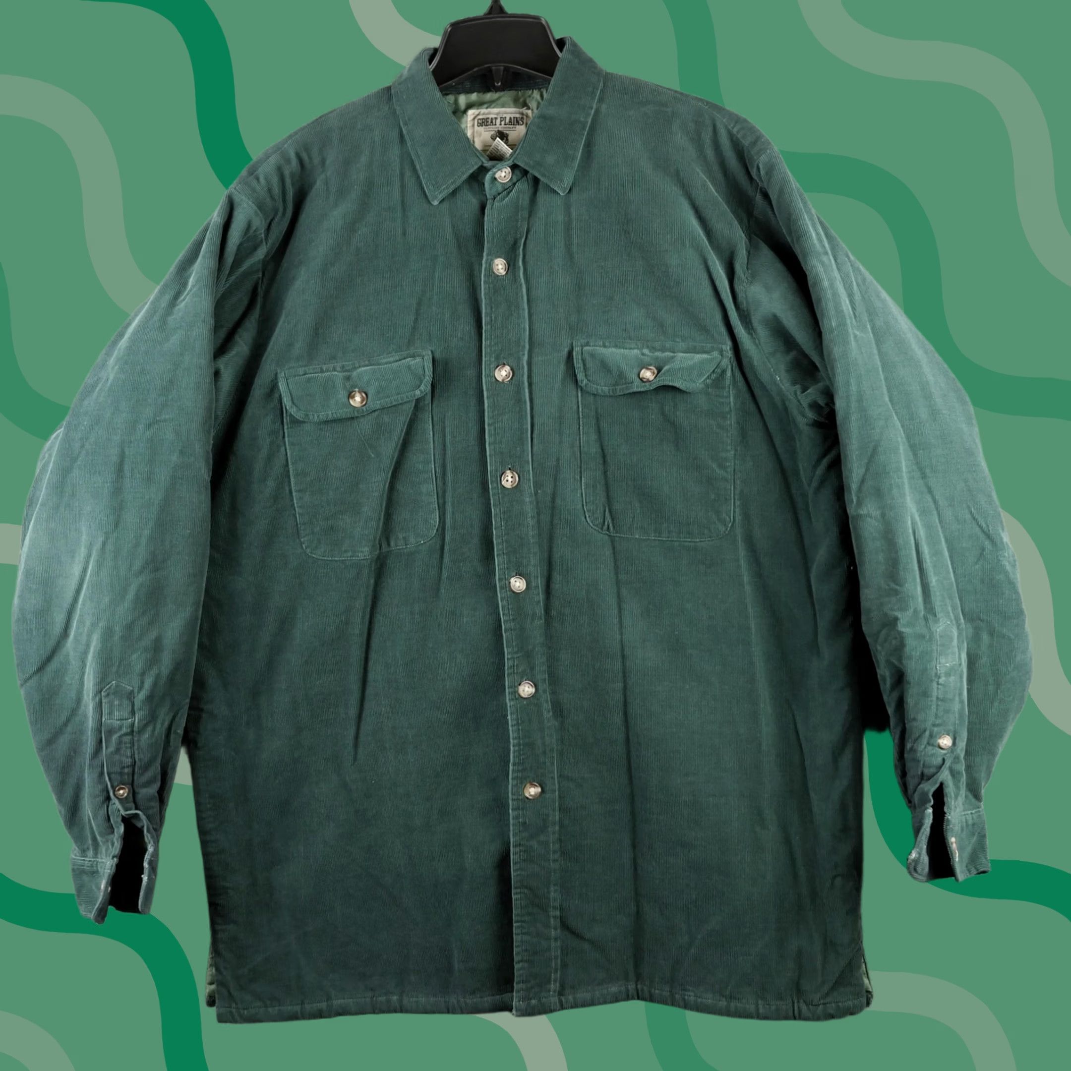 Greats Great Plains Clothing Company Jacket Mens Large Green Corduroy Quilted Lined Size US L / EU 52-54 / 3 - 1 Thumbnail