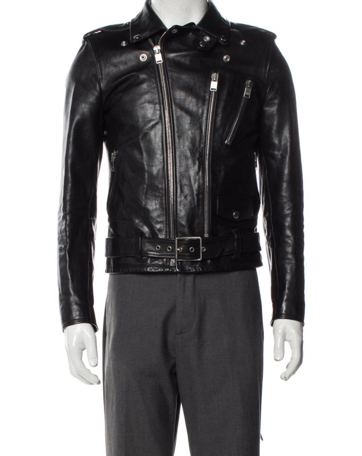 Saint Laurent Paris Hedi Slimane Saint Laurent Paris Calfskin Moto Jacket Black Size US S / EU 44-46 / 1 - 2 Thumbnail
