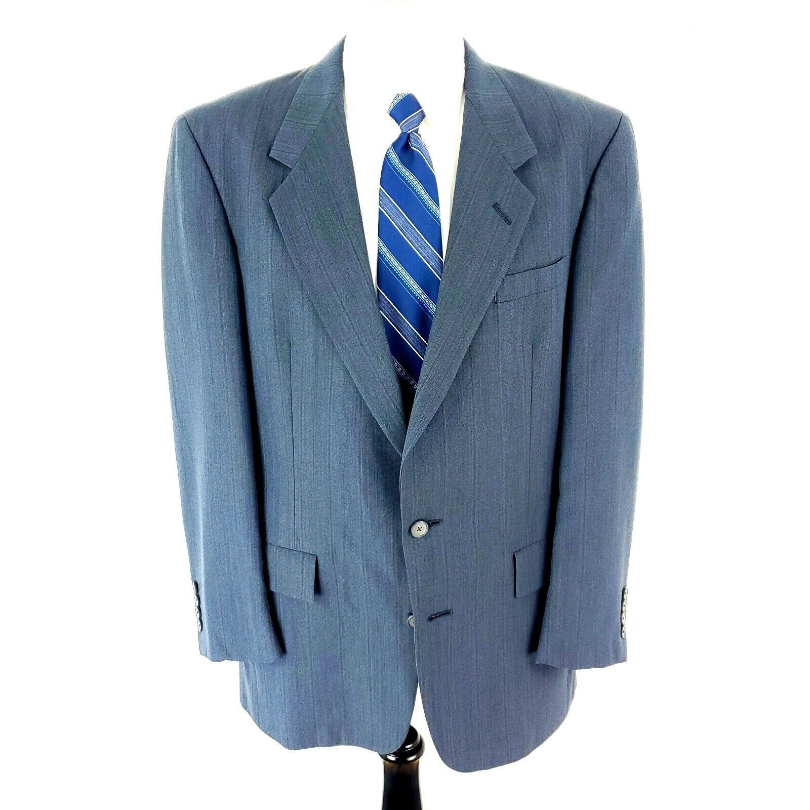 Austin Reed Austin Reed Wool 2 Button 2 Piece Suit 40L Gray Blue Striped Size 40L - 4 Thumbnail