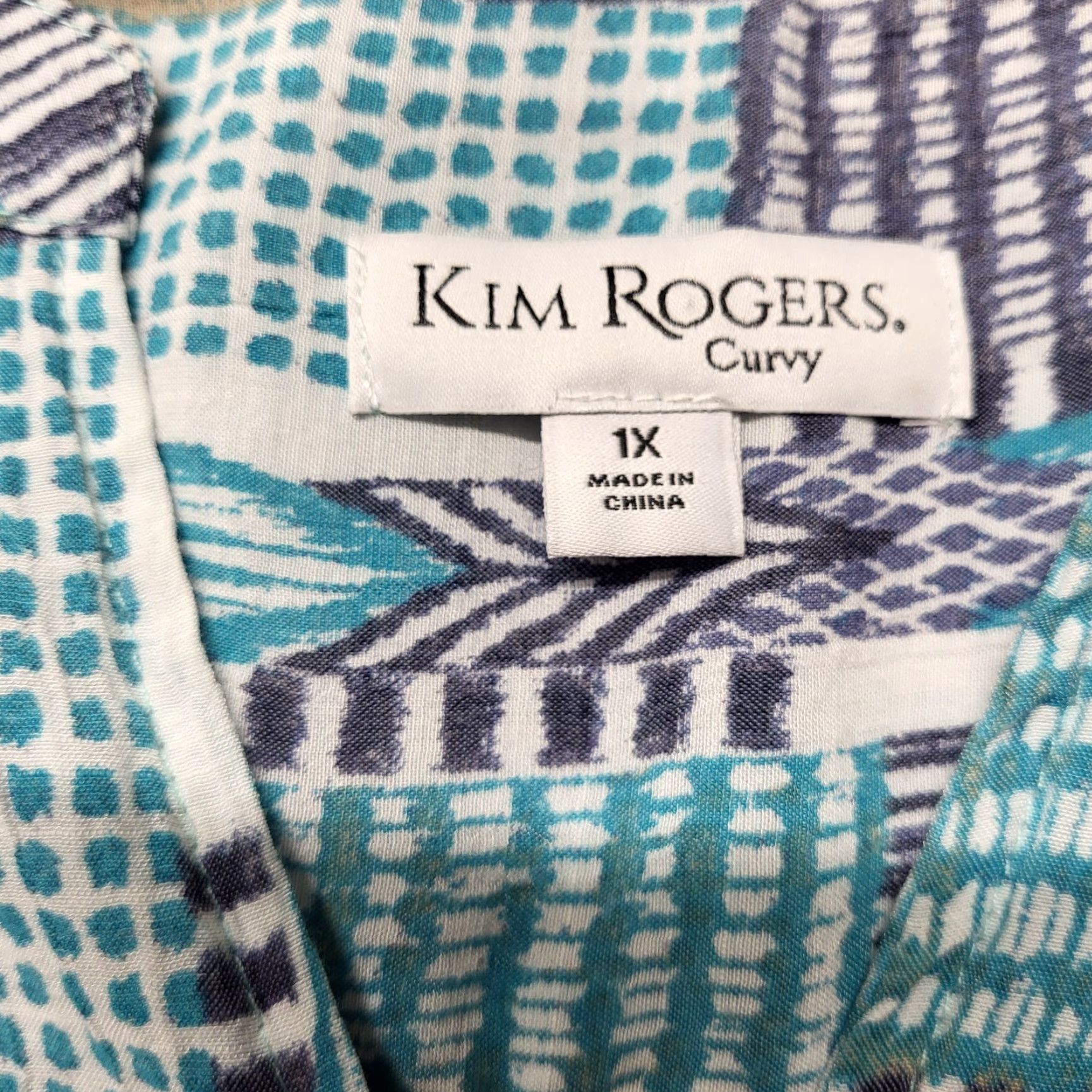 Vintage Kim Rogers Curvy Shirt Blouse 1X Women Blue Turquoise Chevron Stripe Top Knit Polyester Rayon 3/4 Sleeve V-Neck Tunic Size XL / US 12-14 / IT 48-50 - 3 Thumbnail