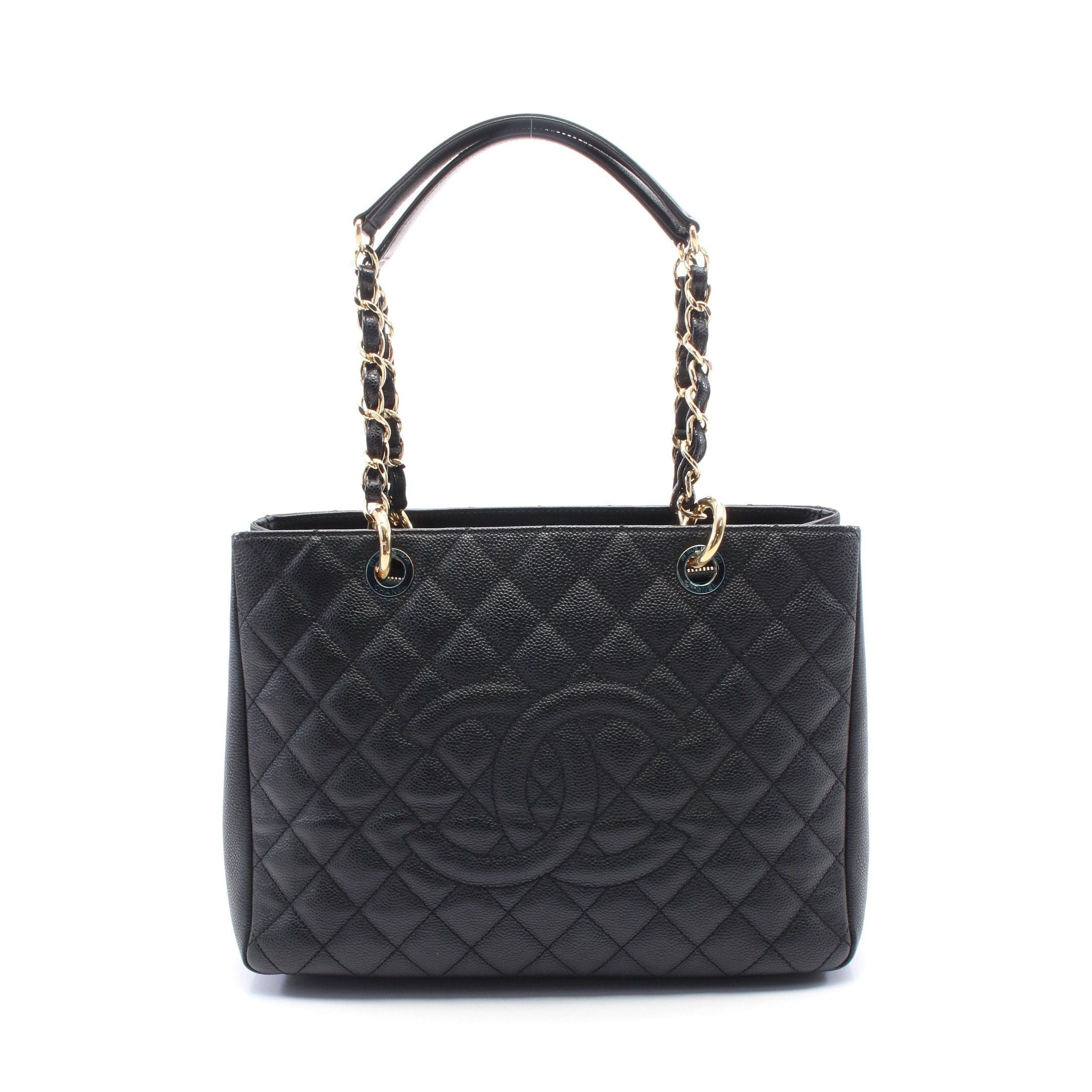 Chanel Matelasse Grand Shopping Gst Chain Shoulder Bag Tote Caviar Skin Black Gold Hardware, Women's