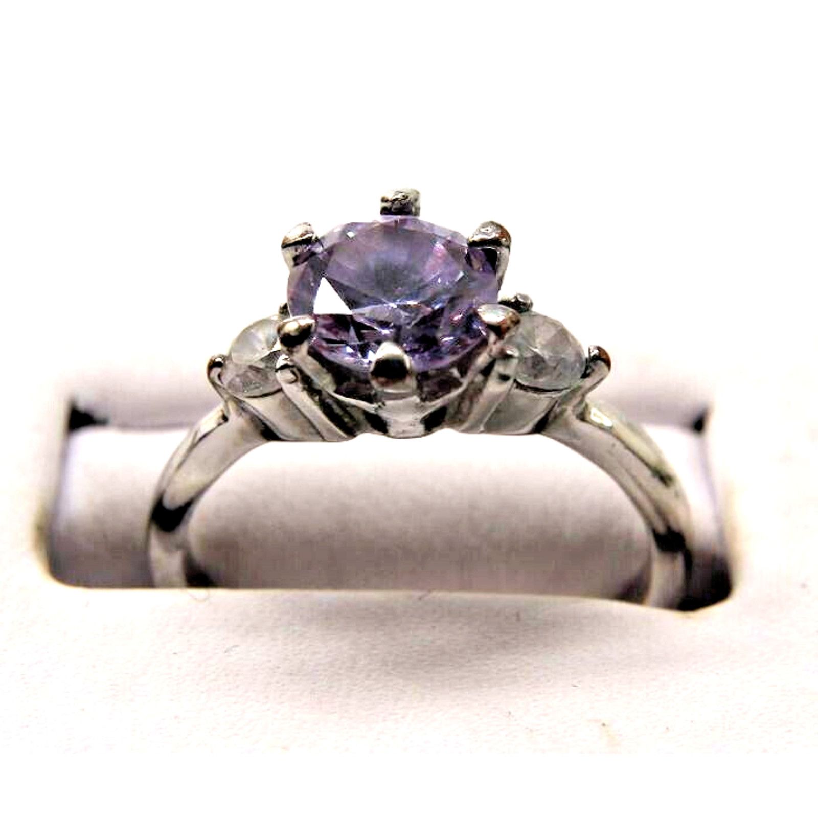 Other Faux Violet Lavender Amethyst Glass Ring •Silvertone •Size 6 Size ONE SIZE - 1 Thumbnail